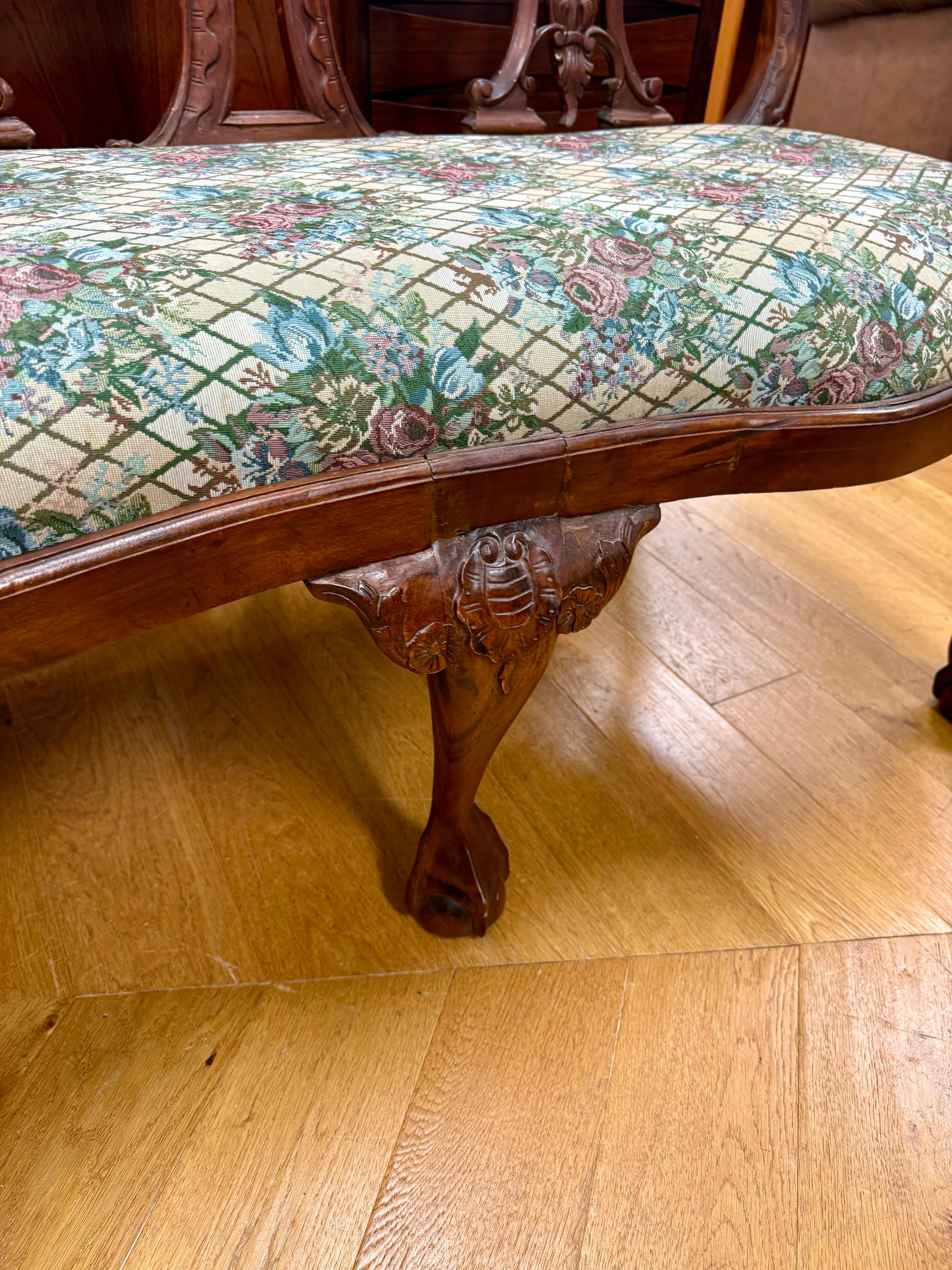 Large Chippendale Style Six Foot Hand Carved Mahogany Triple Back Settee For Sale 2