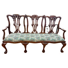 Large Chippendale Style Six Foot Hand Carved Mahogany Triple Back Settee