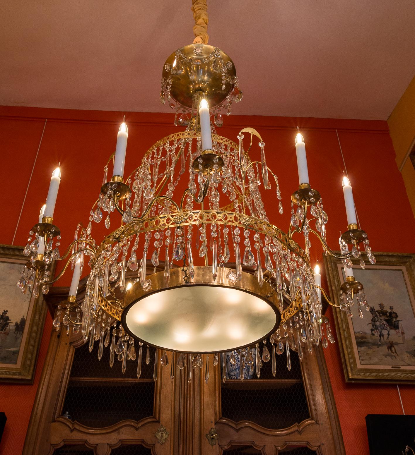Large Chiseled Gilt Bronze and Cut Crystal Chandelier, Early 19th Century 9