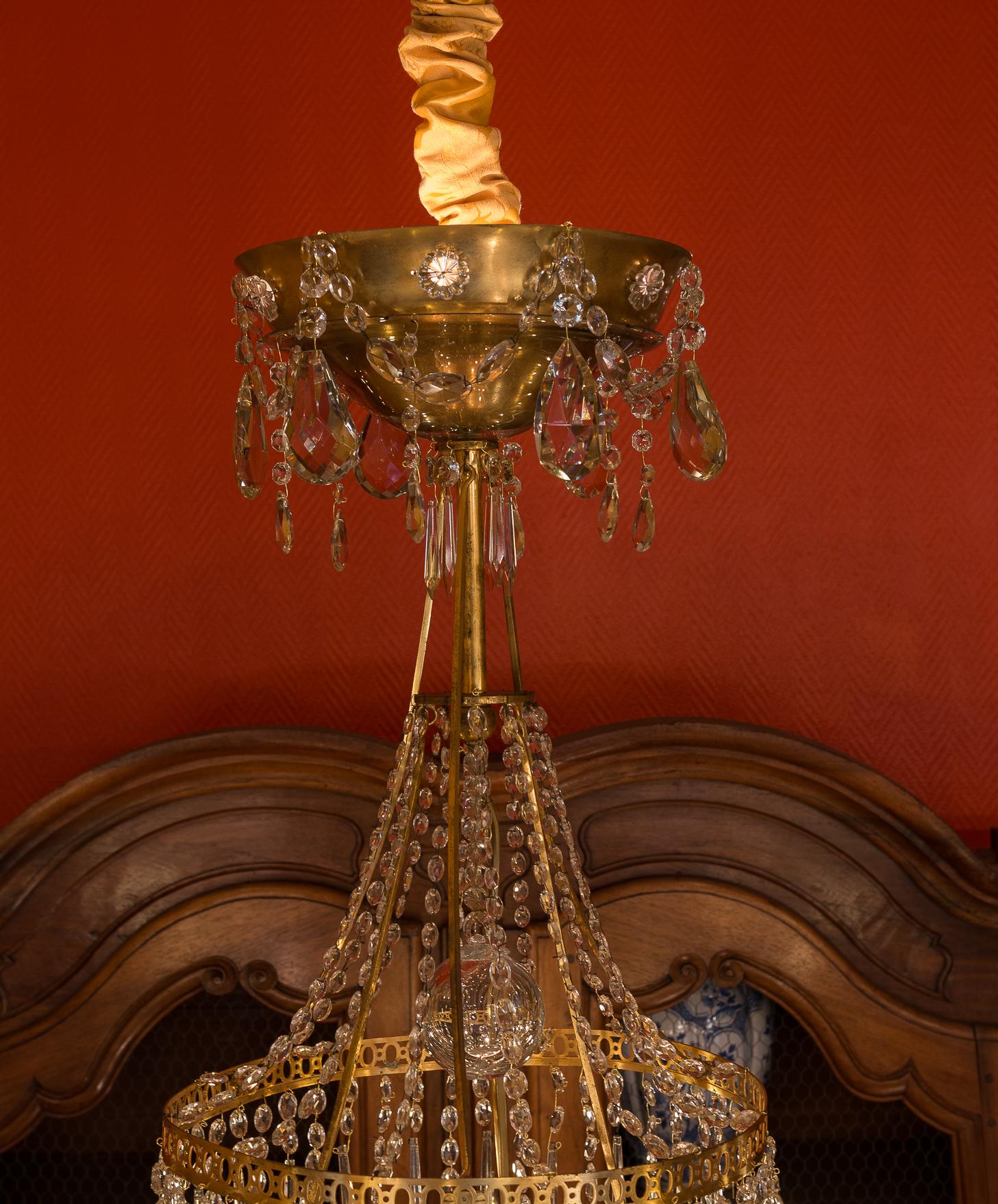 Swedish Large Chiseled Gilt Bronze and Cut Crystal Chandelier, Early 19th Century