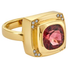 Grande bague d'inspiration chocolat en or jaune 18 carats avec tourmaline rose