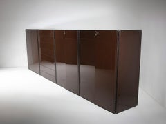 Large Chocolate Lacquered Wardrobe Manufactured by Elam, Italy, 1970s