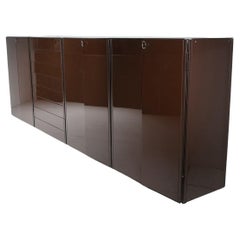 Large Chocolate Lacquered Wardrobe Manufactured by Elam, Italy, 1970s
