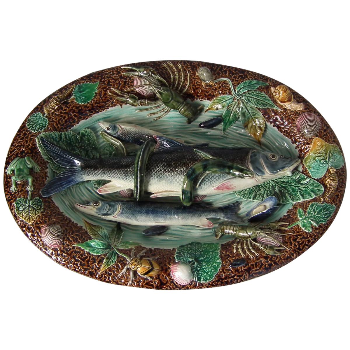 Large Choisy Le Roi Palissy Majolica Fish Wall Platter