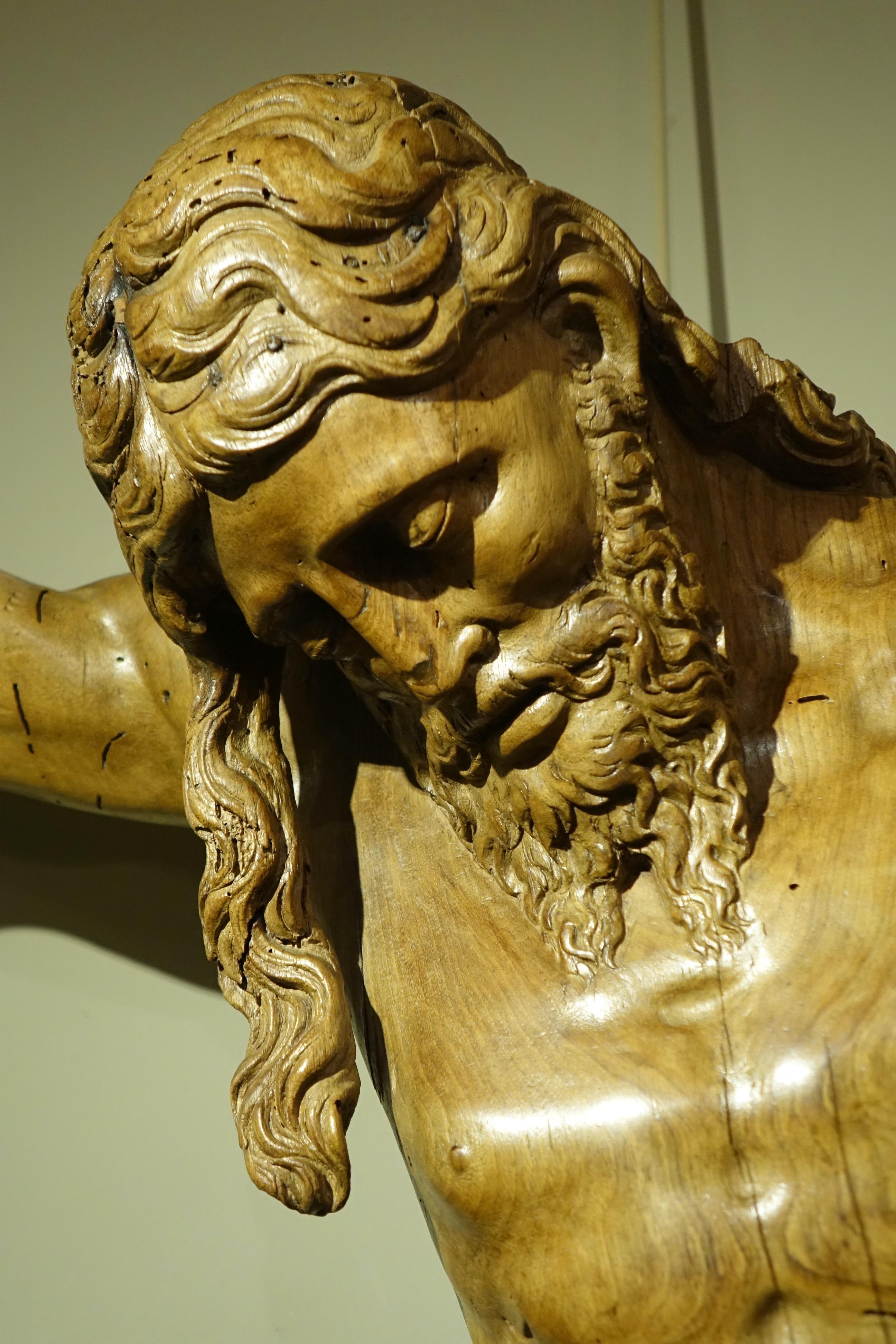 Baroque Large Christ in walnut wood , France 17th or 18th century For Sale
