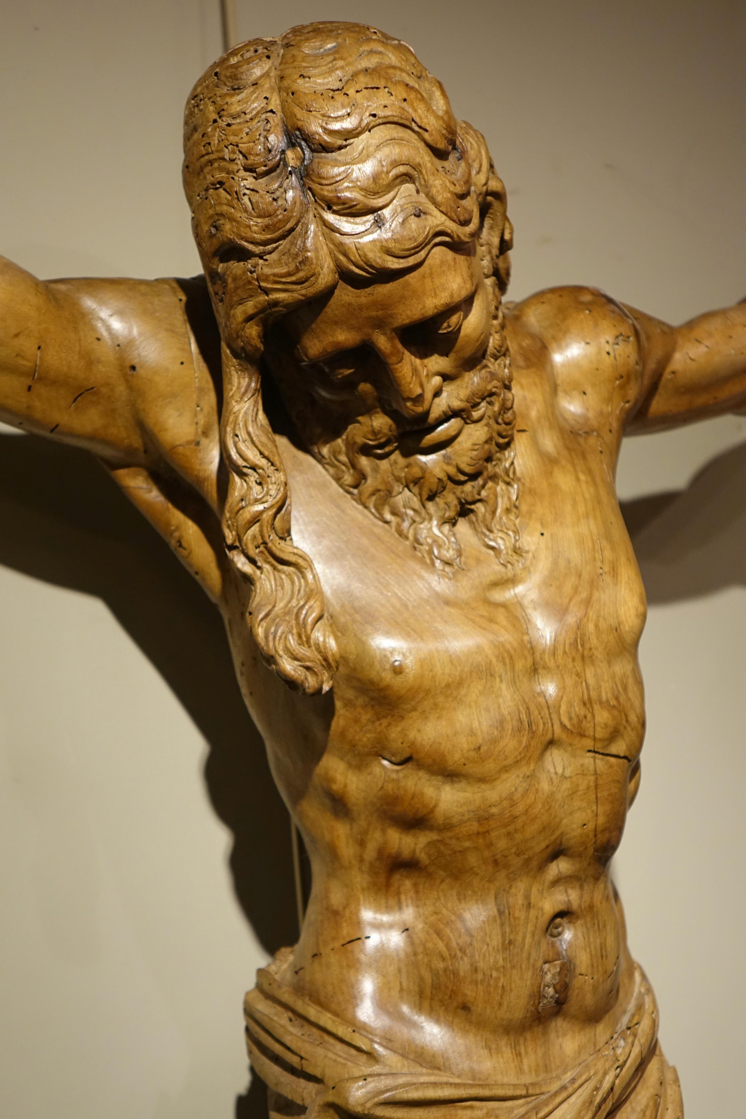 Großer Christus aus Nussbaumholz, Frankreich, 17. oder 18. Jahrhundert (Handgeschnitzt) im Angebot