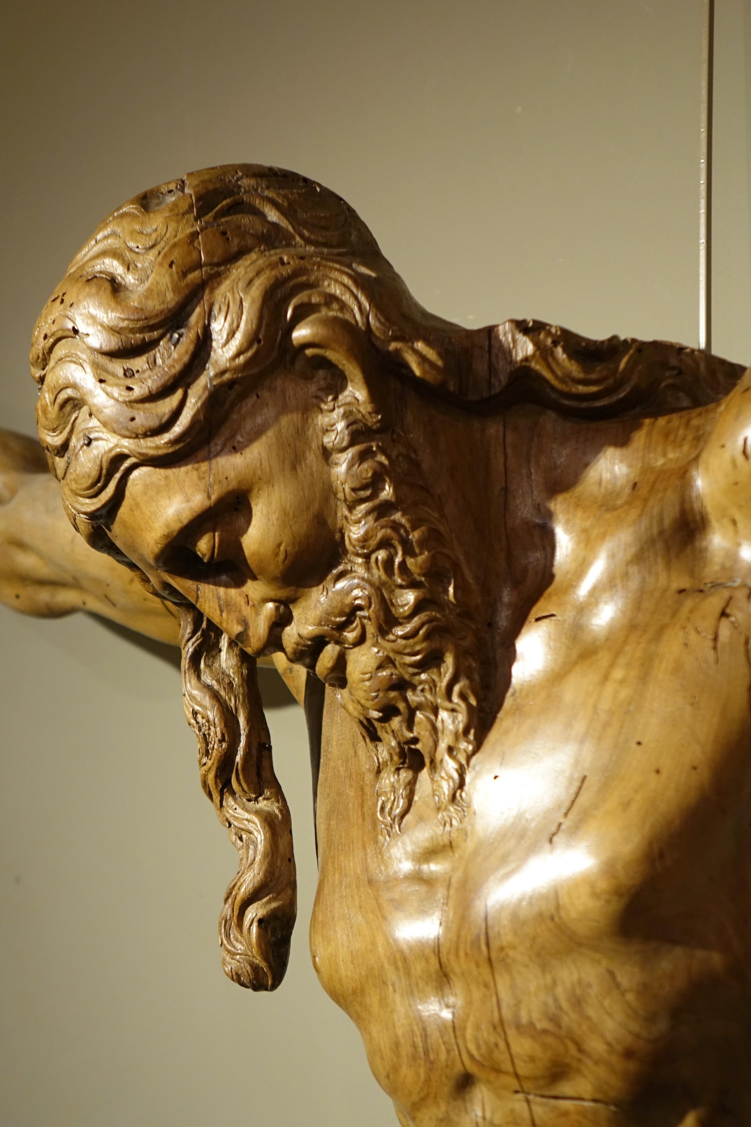 Large Christ in walnut wood , France 17th or 18th century In Good Condition For Sale In PARIS, FR