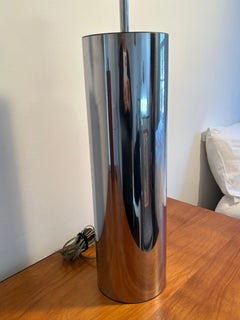 Large Chrome 1970s 6” Diameter Cylinder Table Lamp