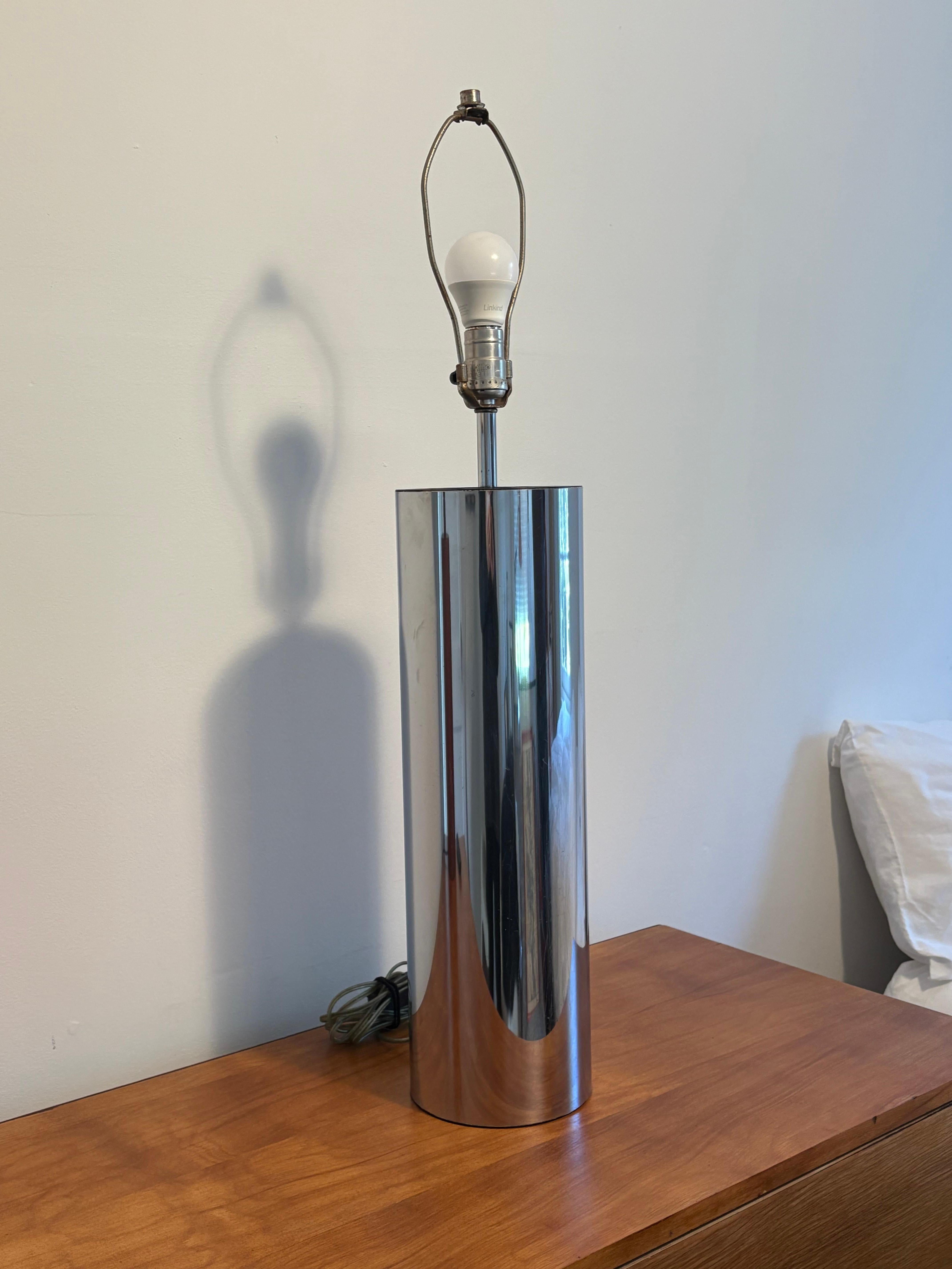 American Large Chrome 1970s 6” Diameter Cylinder Table Lamp For Sale