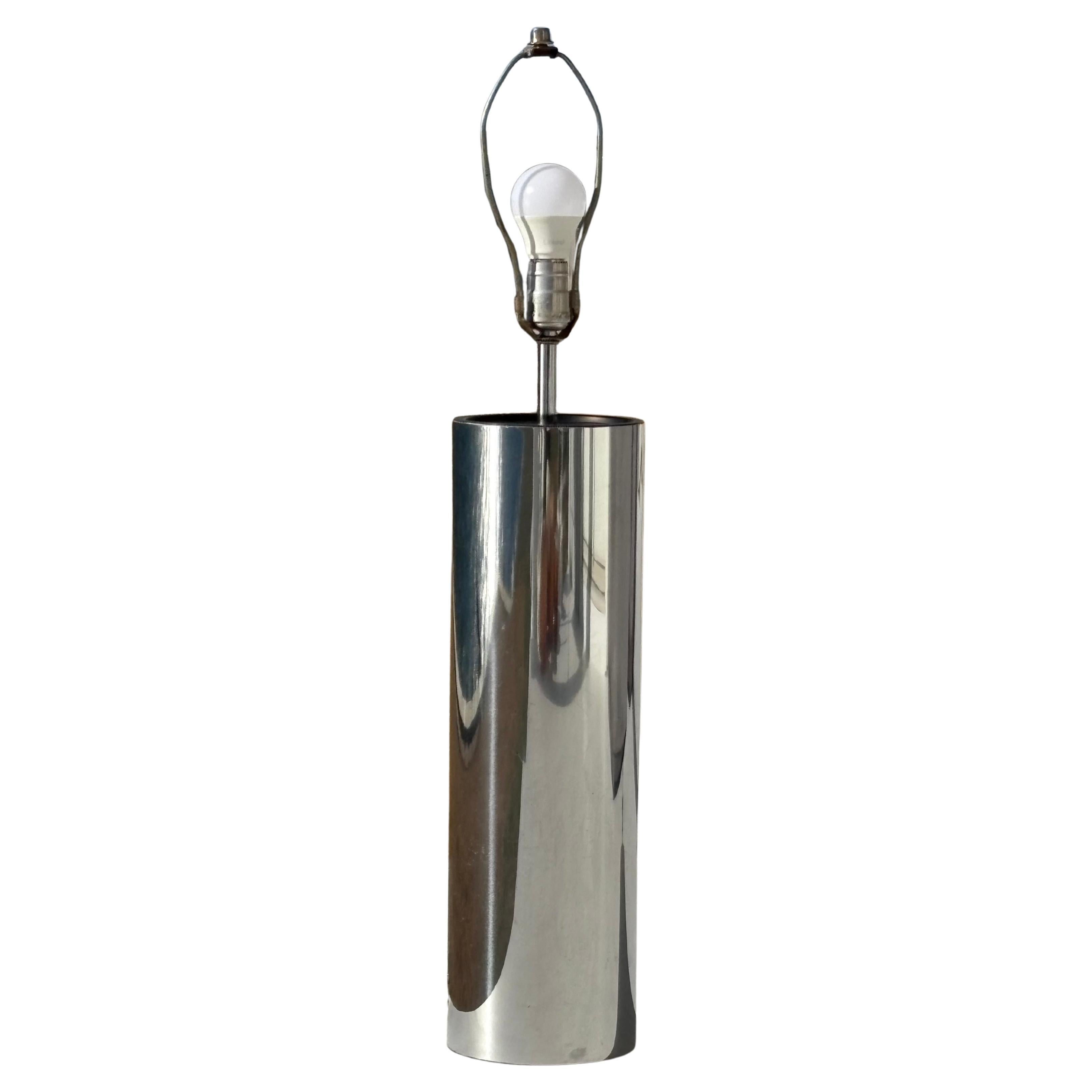 Large Chrome 1970s 6” Diameter Cylinder Table Lamp