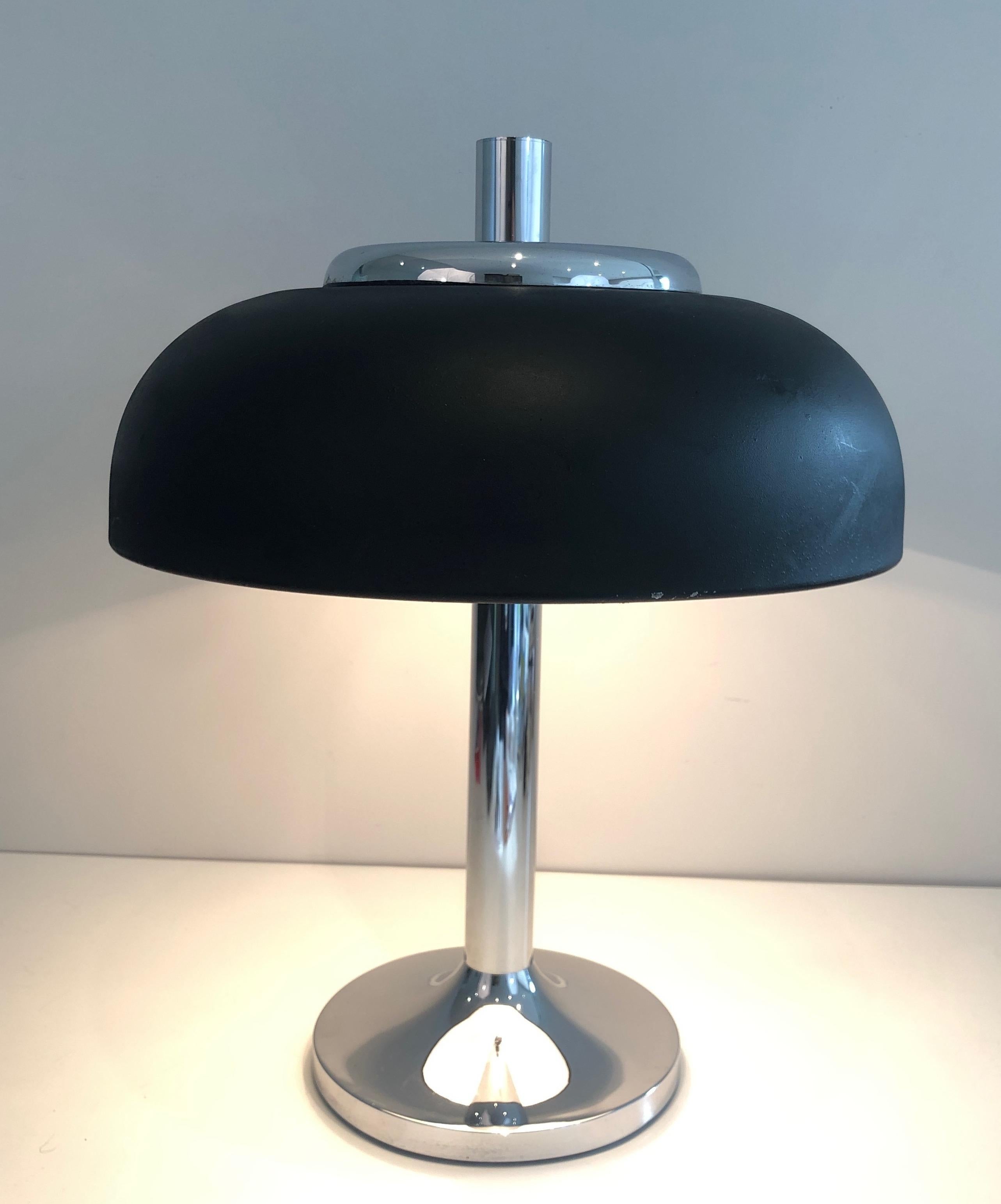 Large Chrome and Black Lacquered Design Table Lamp, French Work, circa 1950 For Sale 7