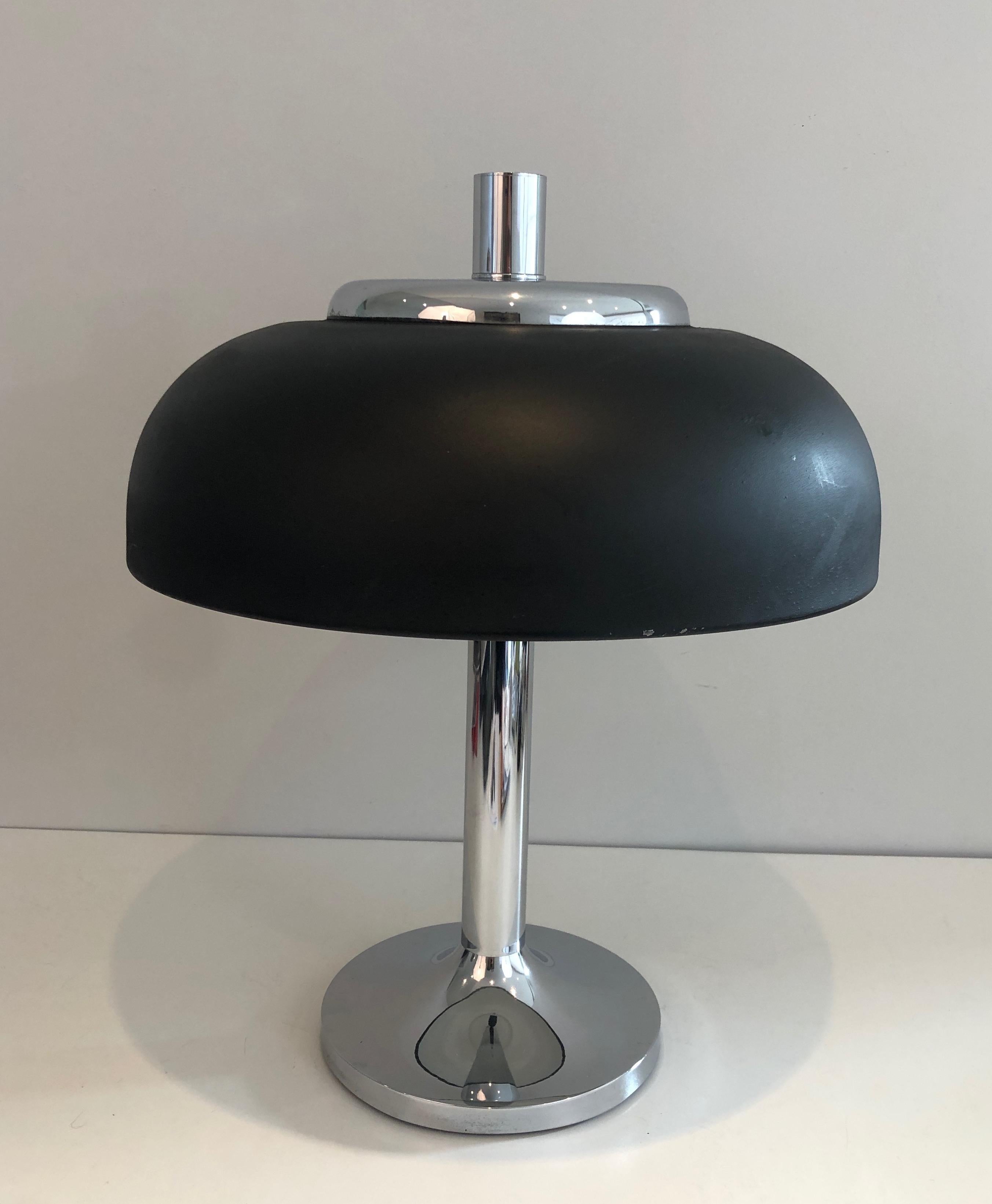 Mid-20th Century Large Chrome and Black Lacquered Design Table Lamp, French Work, circa 1950 For Sale