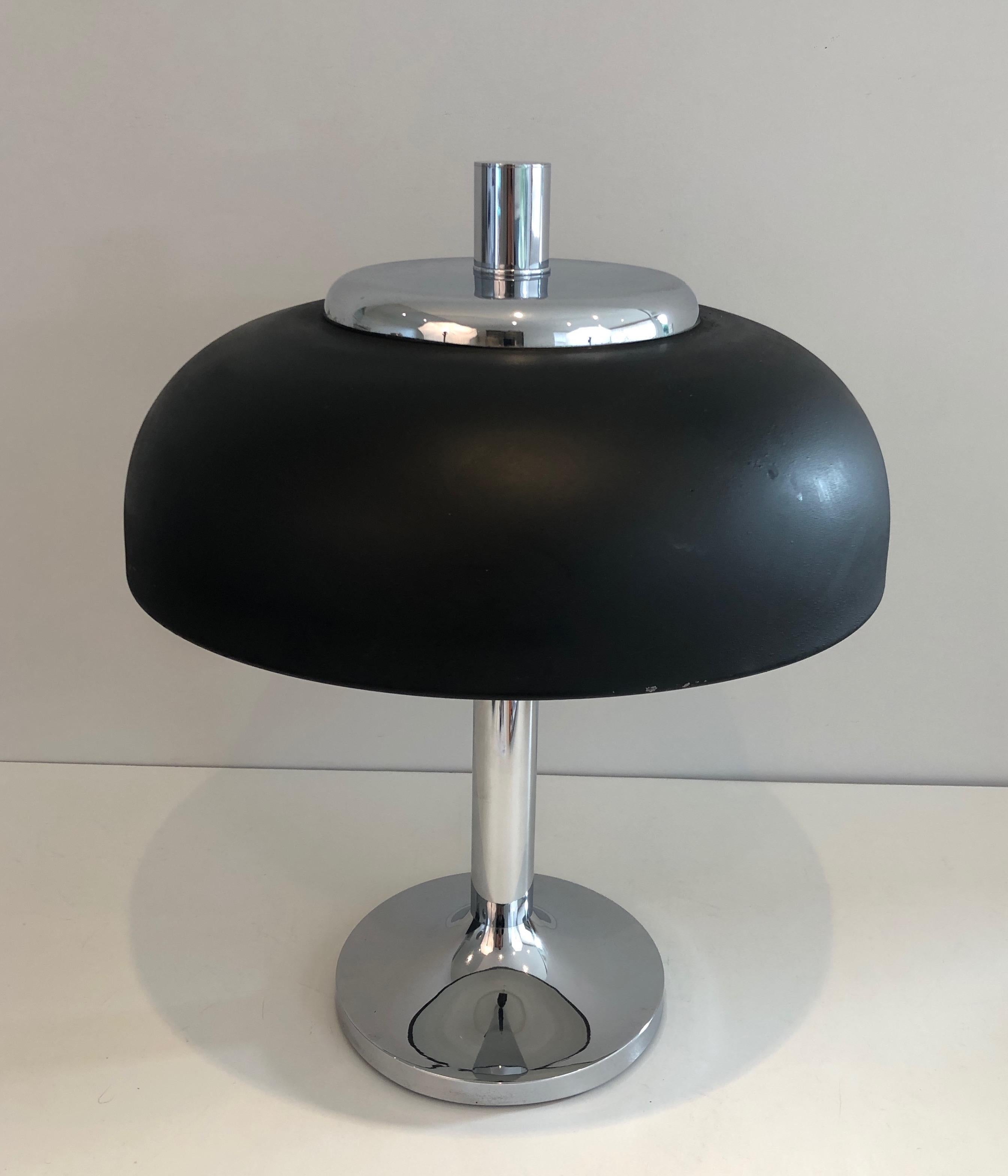 Large Chrome and Black Lacquered Design Table Lamp, French Work, circa 1950 For Sale 1