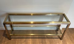 Tavolo consolle grande in cromo e ottone con due ripiani di Willy Rizzo