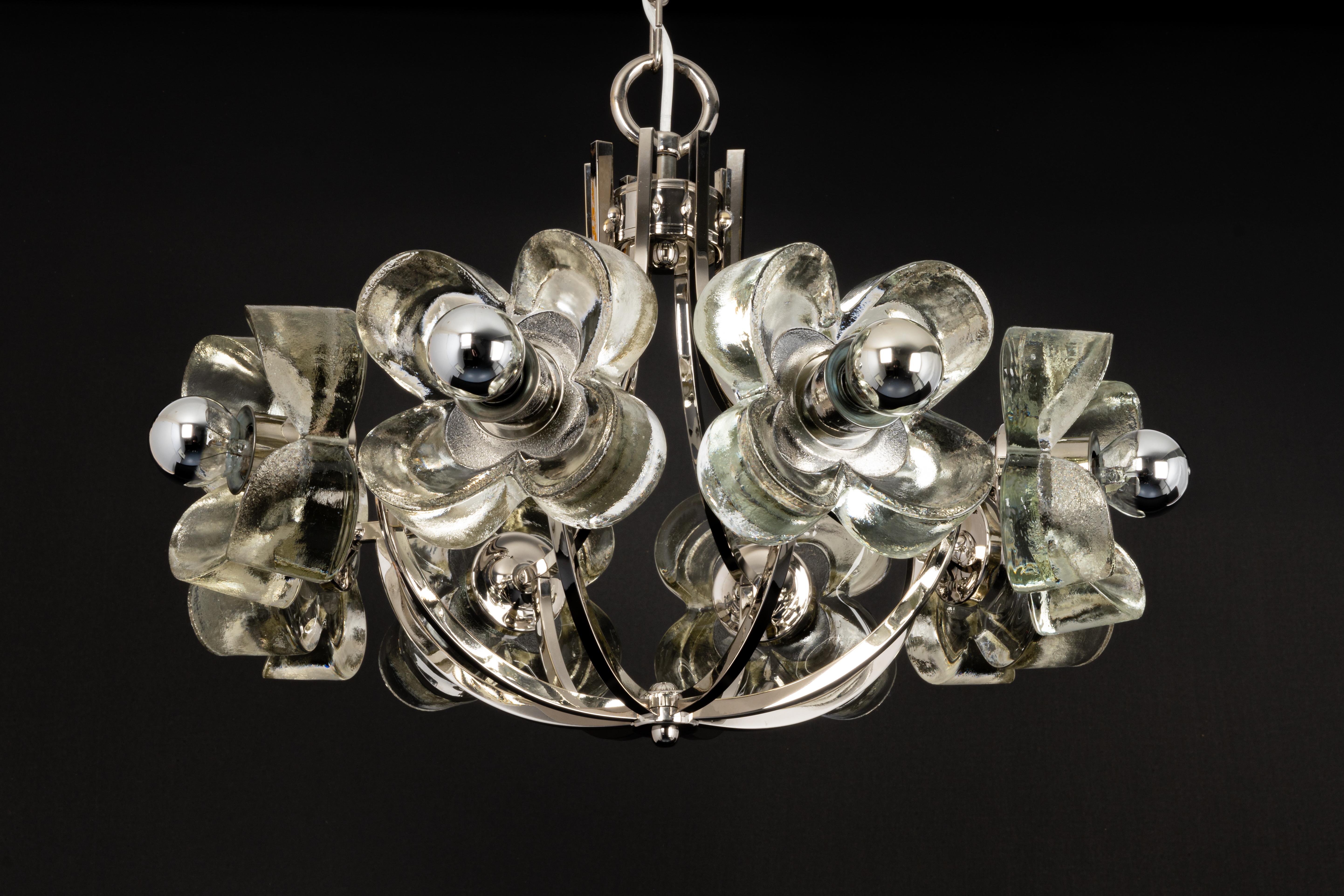 Large Chrome and Crystal Glass Pendant by Sische, Germany, 1970s For Sale 5