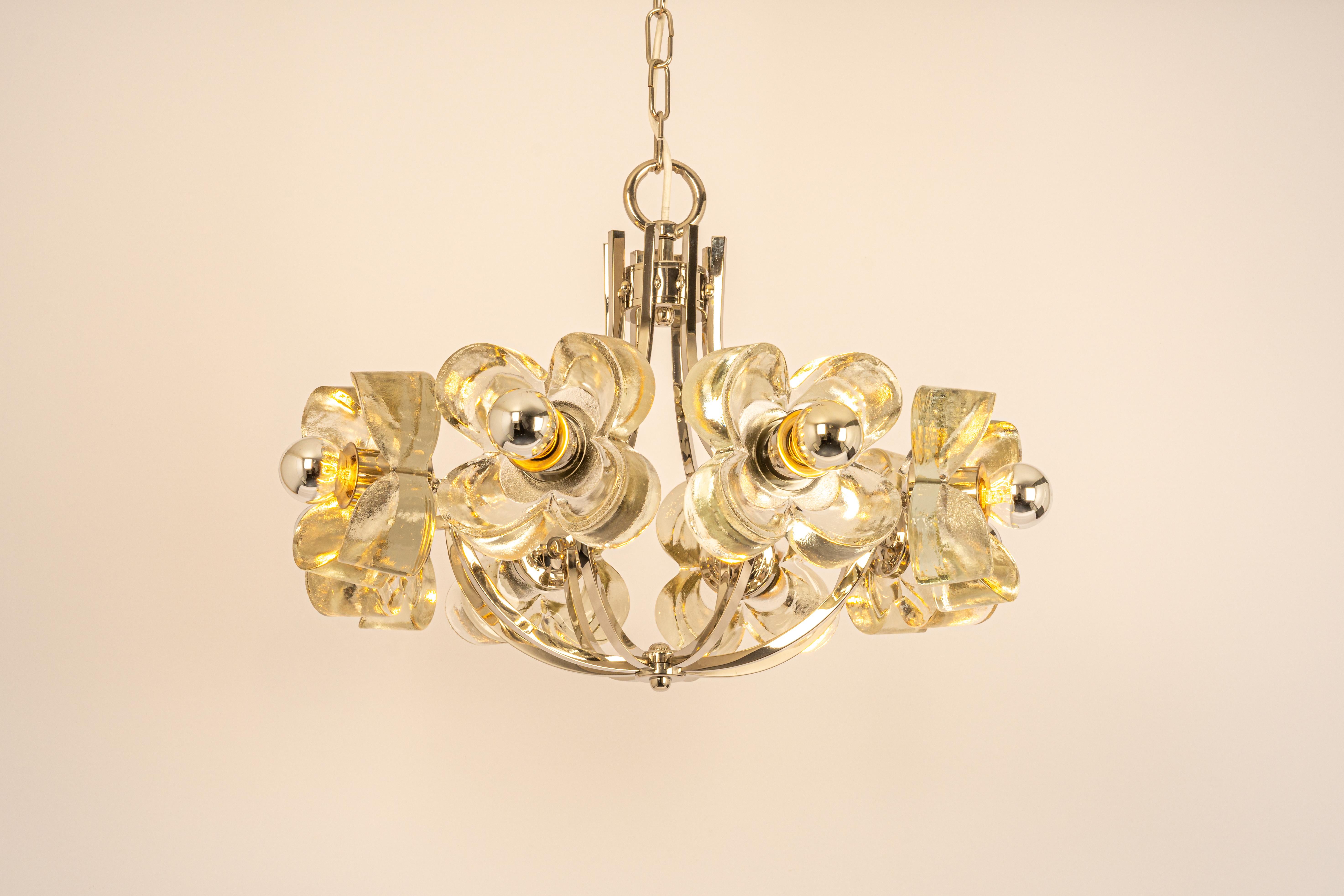 Large Chrome and Crystal Glass Pendant by Sische, Germany, 1970s For Sale 1