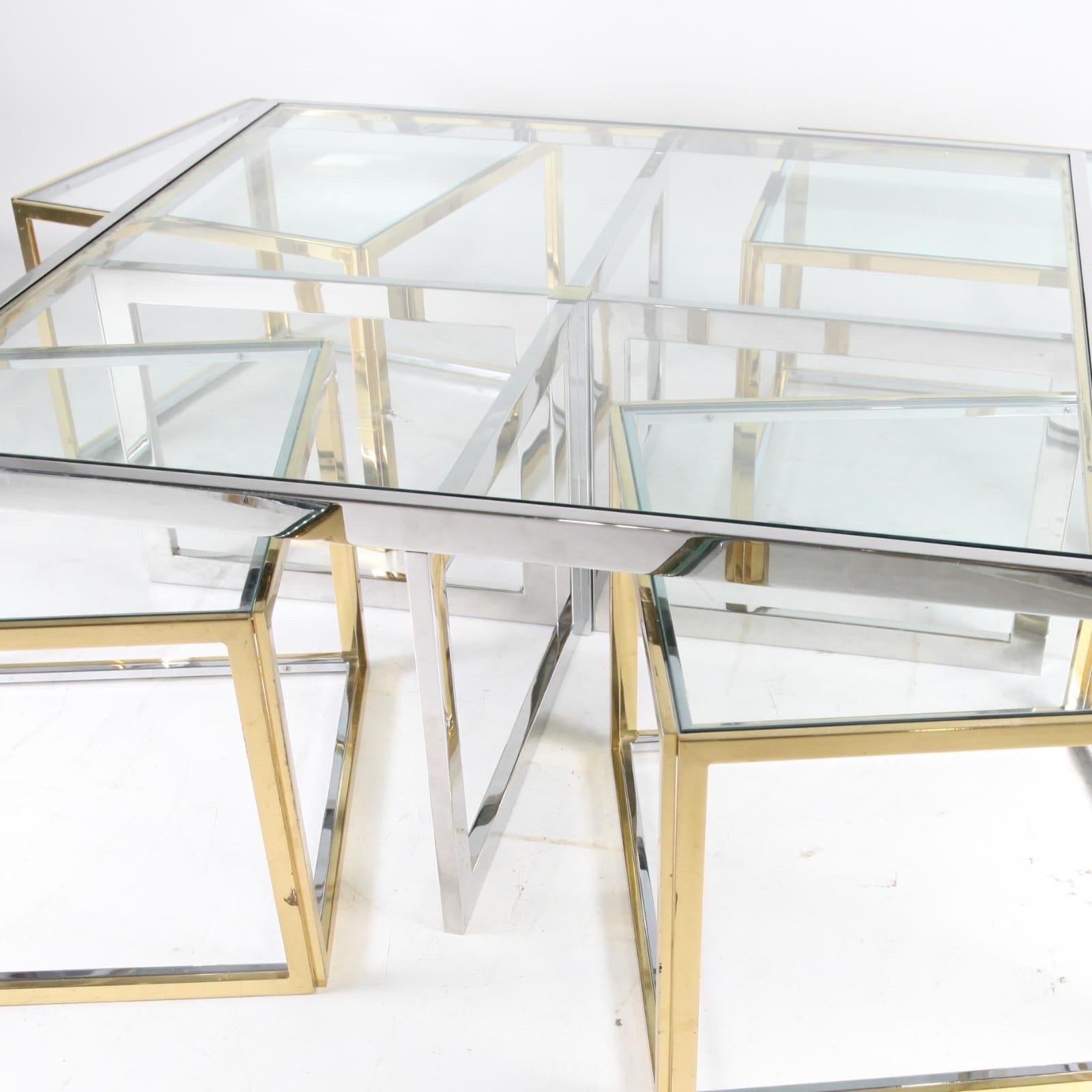 Large chrome and gilded metal coffee table  5