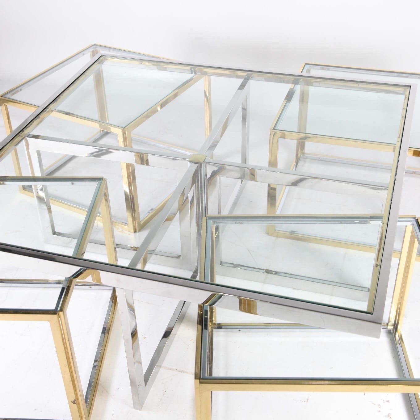 Large chrome and gilded metal coffee table  In Good Condition In Isle Sur Sorgue, FR