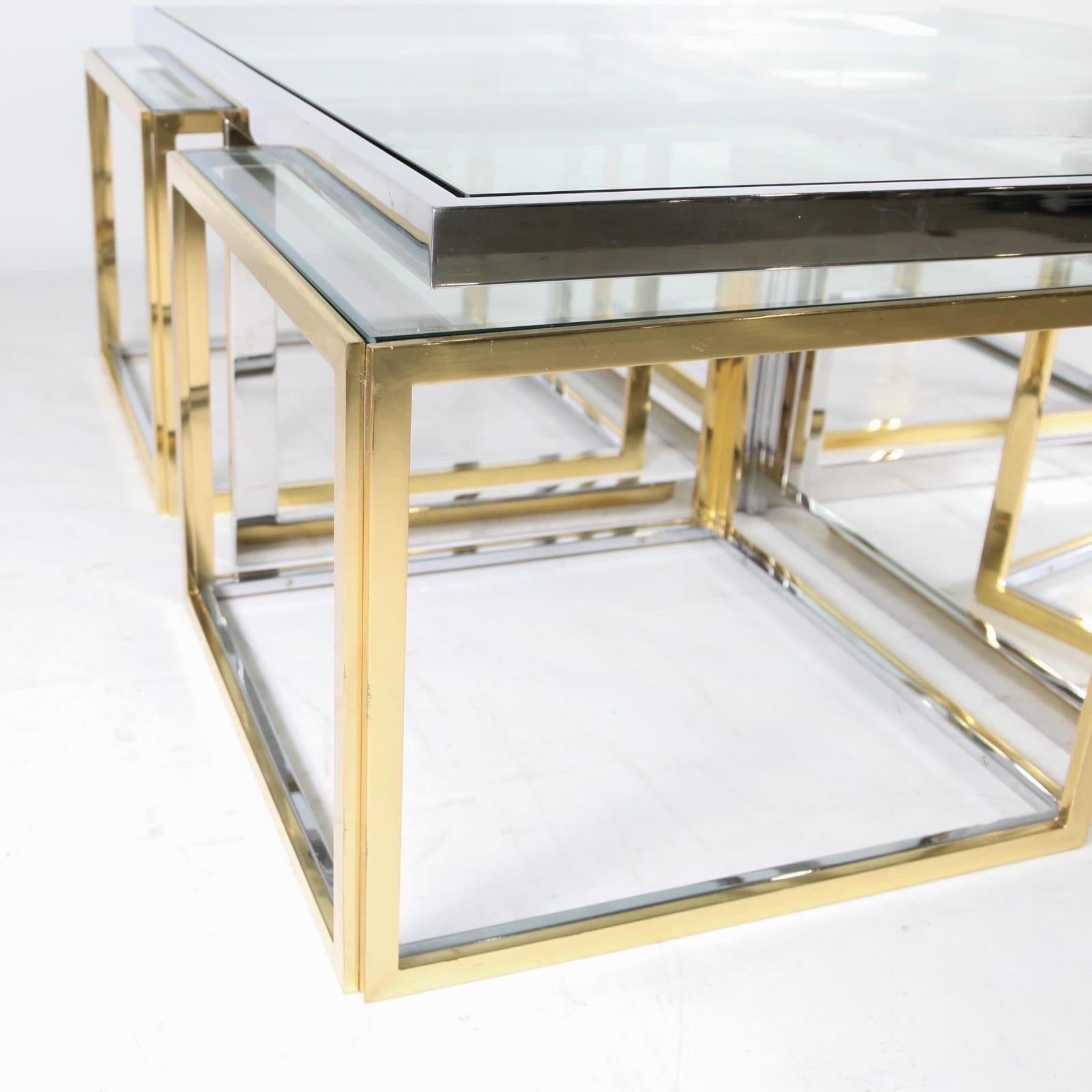Late 20th Century Large chrome and gilded metal coffee table 