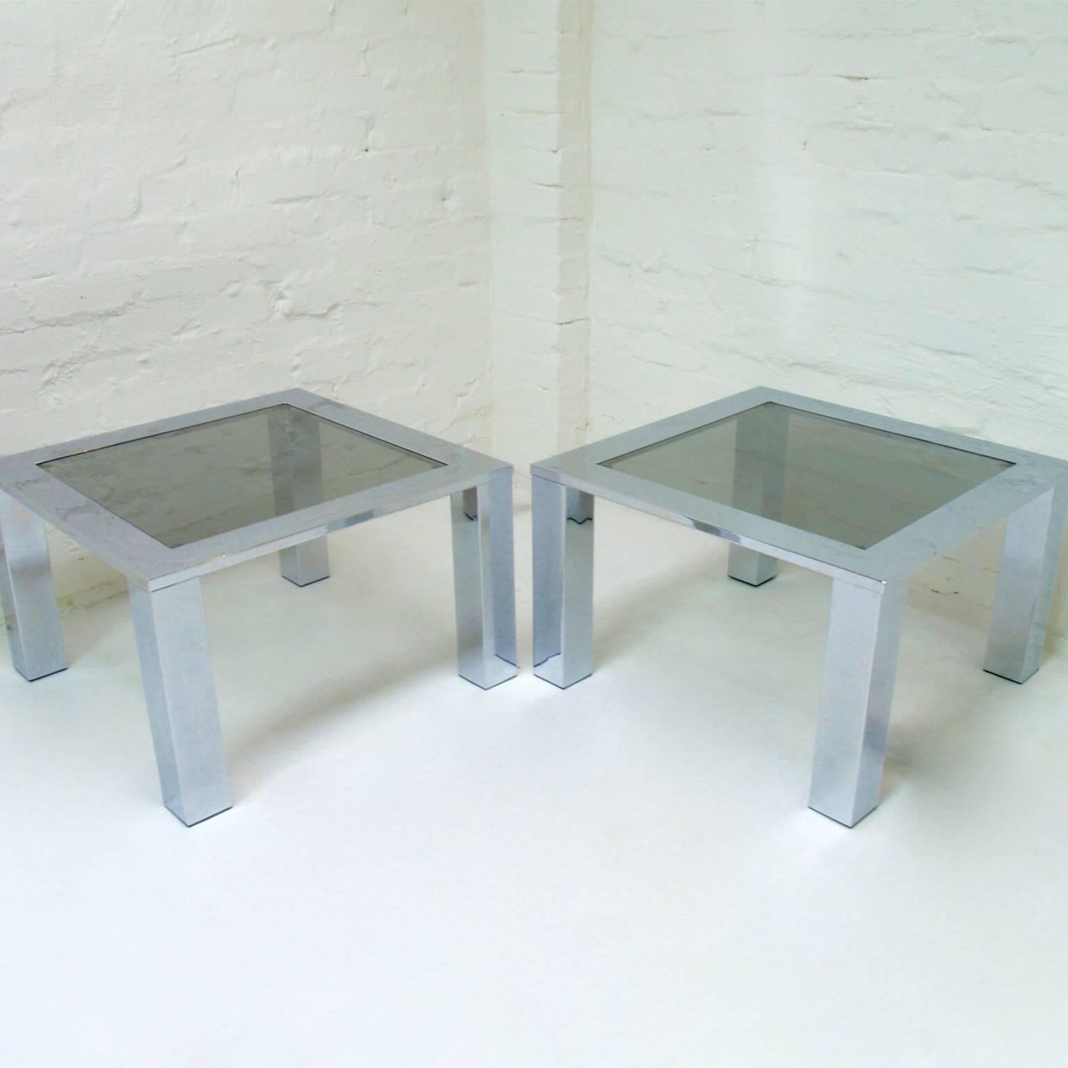 French Large Chrome and Glass Coffee Tables Belgo Chrome Belgochrom circa 1978 For Sale