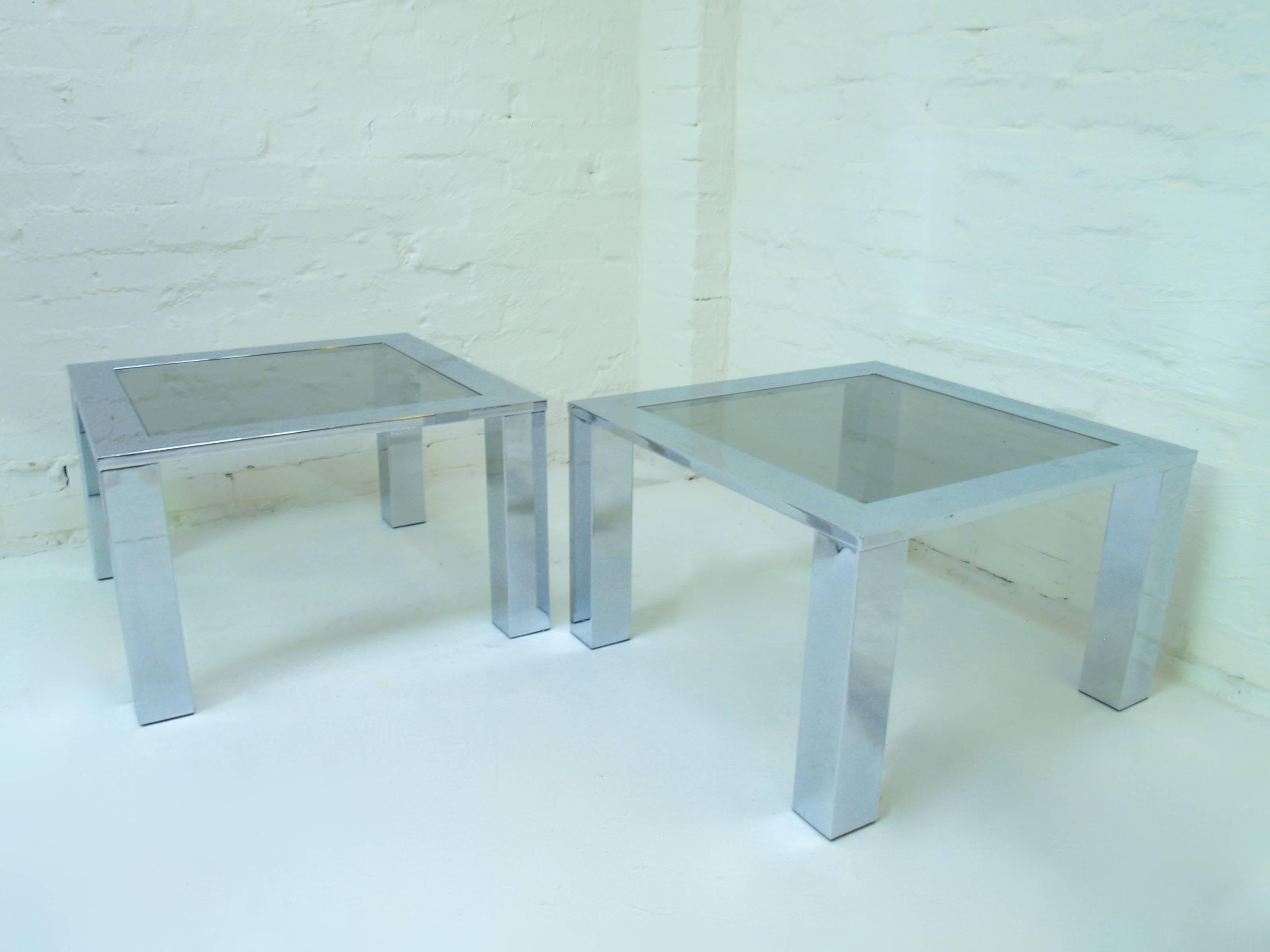 Plated Large Chrome and Glass Coffee Tables Belgo Chrome Belgochrom circa 1978 For Sale