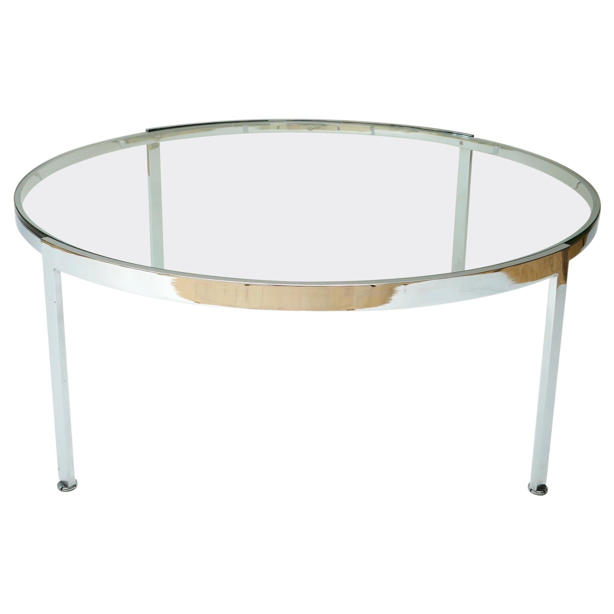 Large Chrome and Glass Round Low Table, Italy, 1970s For Sale