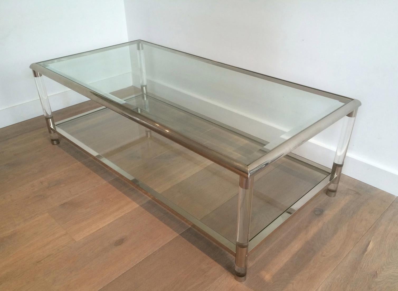 Large Chrome and Lucite Coffee Table, French, circa 1970 4