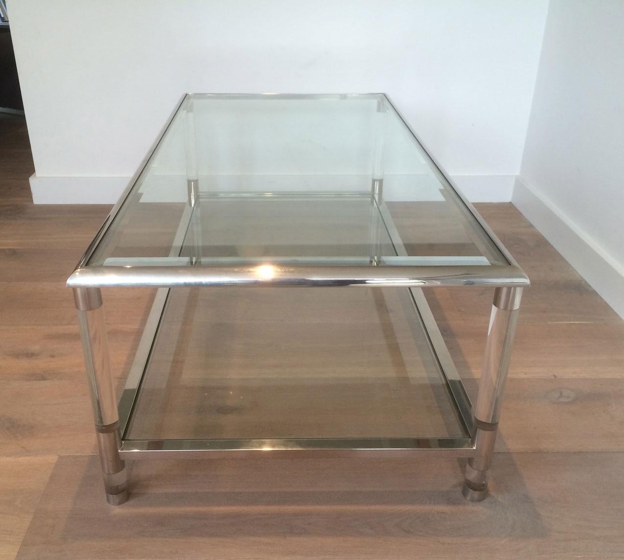 Large Chrome and Lucite Coffee Table, French, circa 1970 5