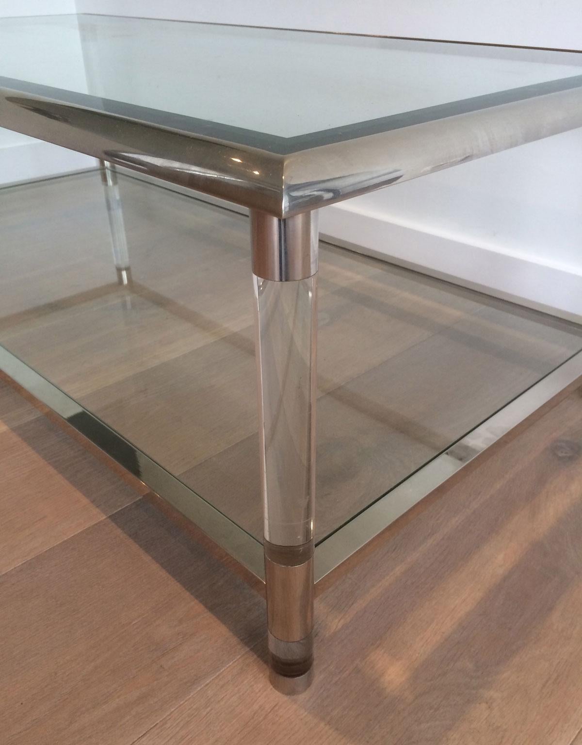Large Chrome and Lucite Coffee Table, French, circa 1970 In Good Condition In Marcq-en-Barœul, Hauts-de-France