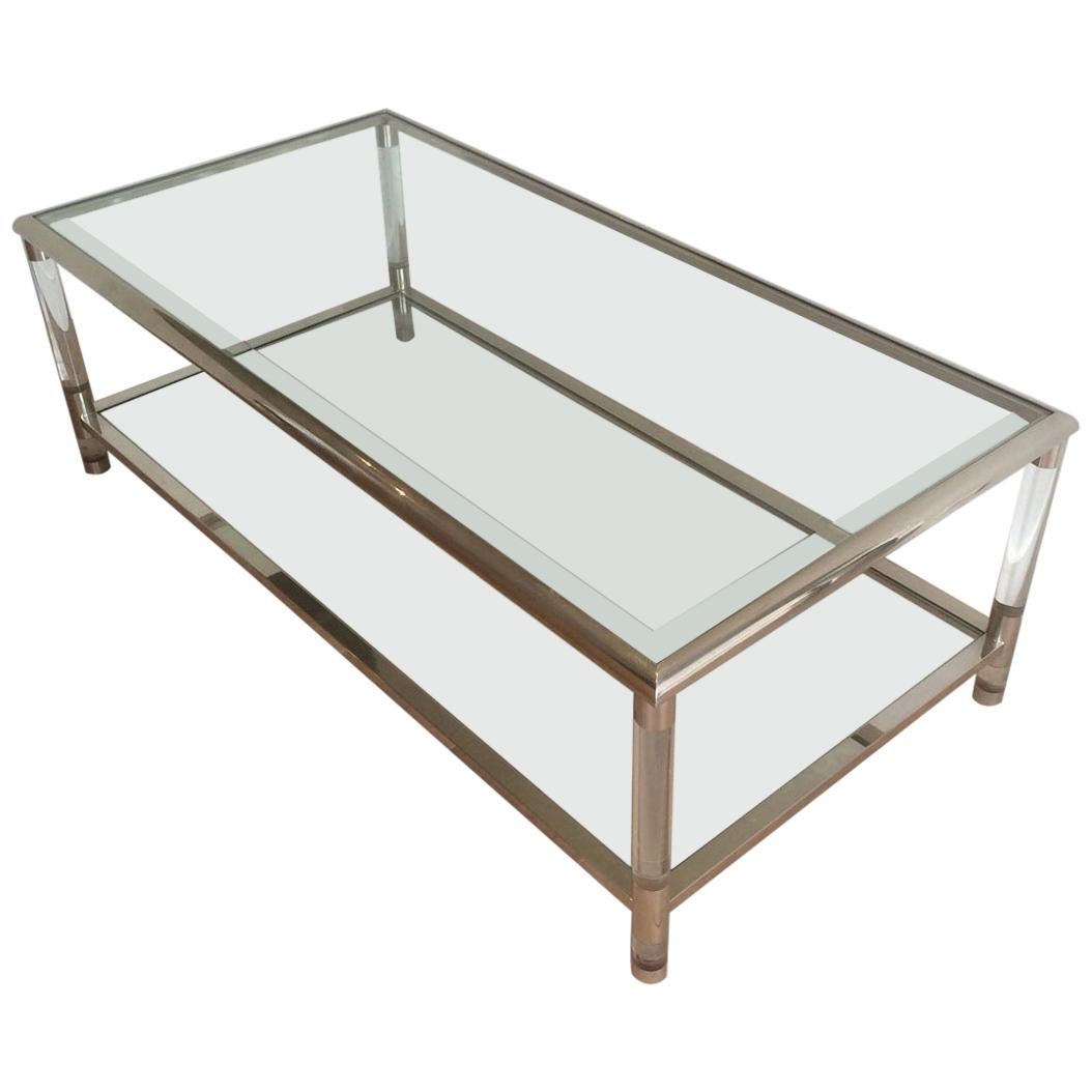 Large Chrome and Lucite Coffee Table, French, circa 1970