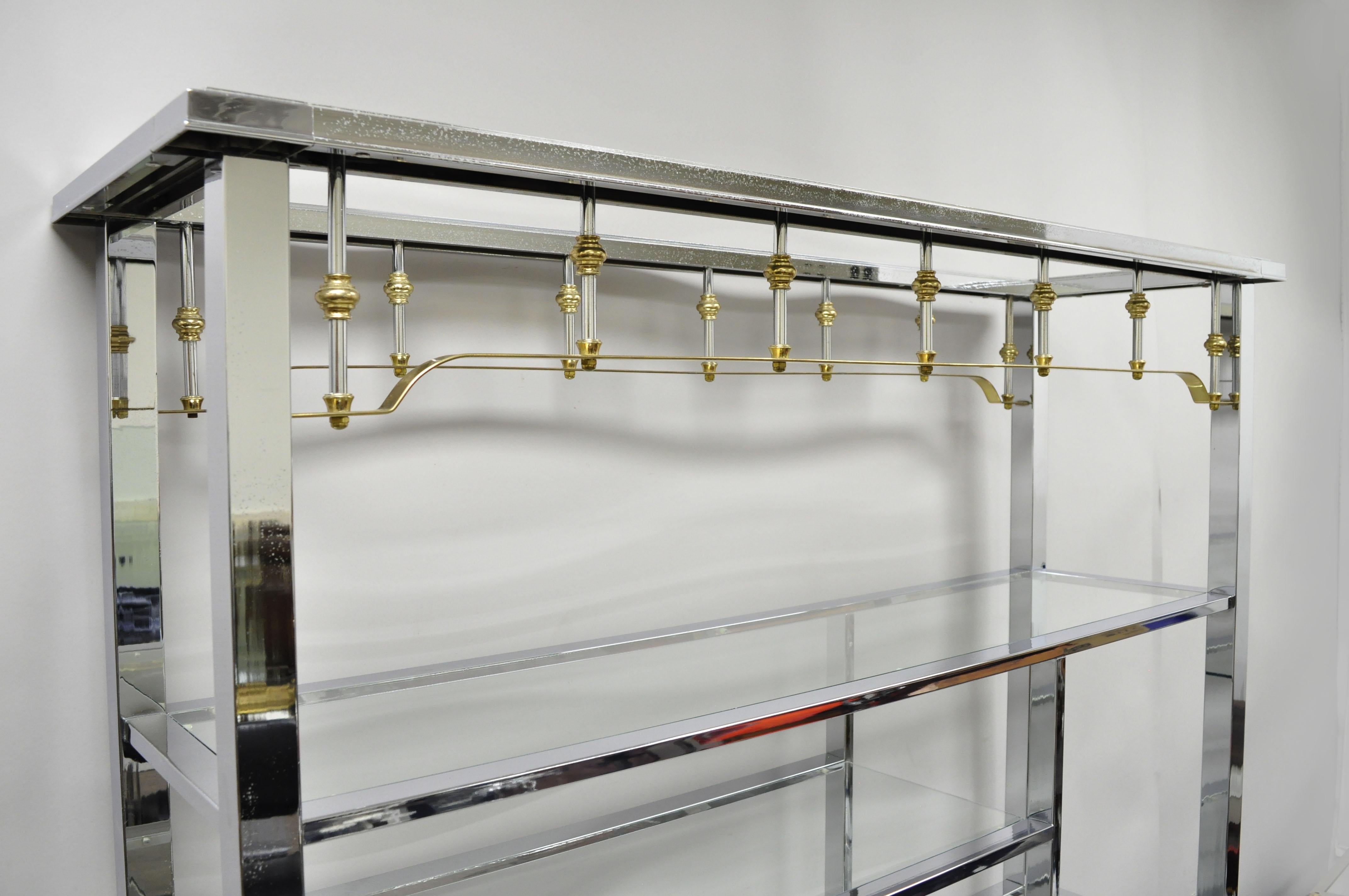 Large Chrome & Brass Hollywood Regency Mid-Century Modern Étagère Bookcase Shelf In Good Condition In Philadelphia, PA
