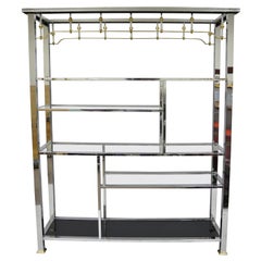 Large Chrome & Brass Hollywood Regency Mid-Century Modern Étagère Bookcase Shelf