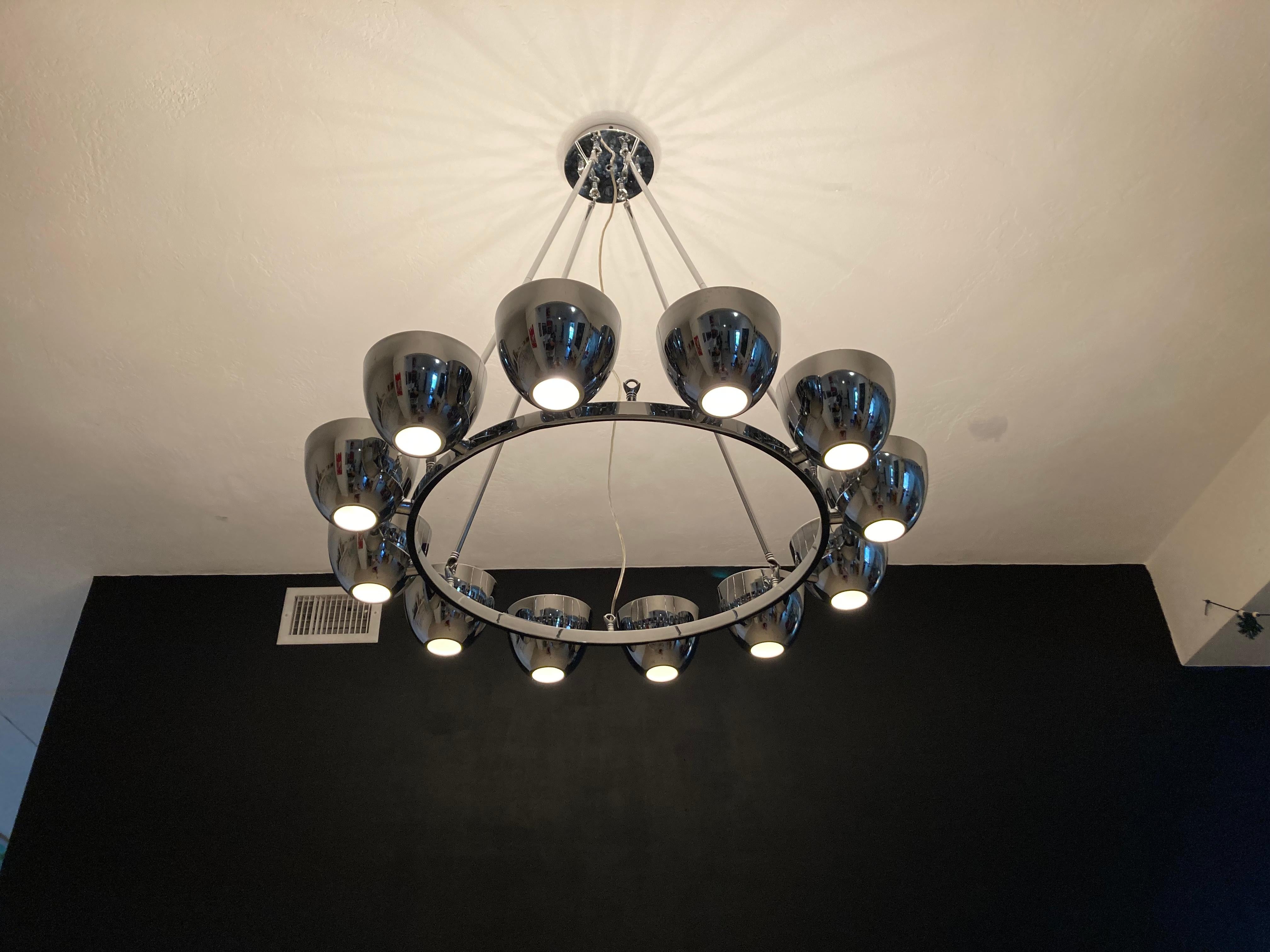 Large Chrome Chandelier in the Style of Gino Sarfatti For Sale 9
