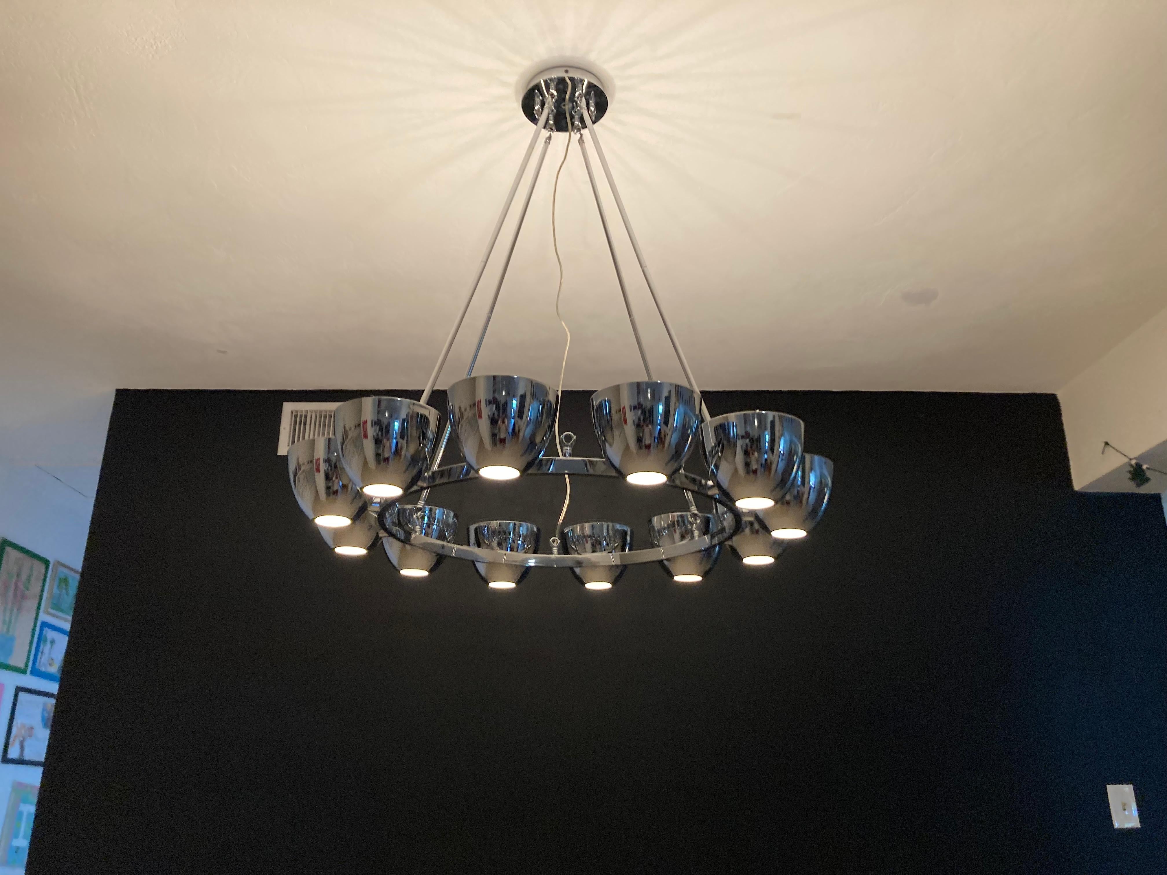 Modern Large Chrome Chandelier in the Style of Gino Sarfatti For Sale