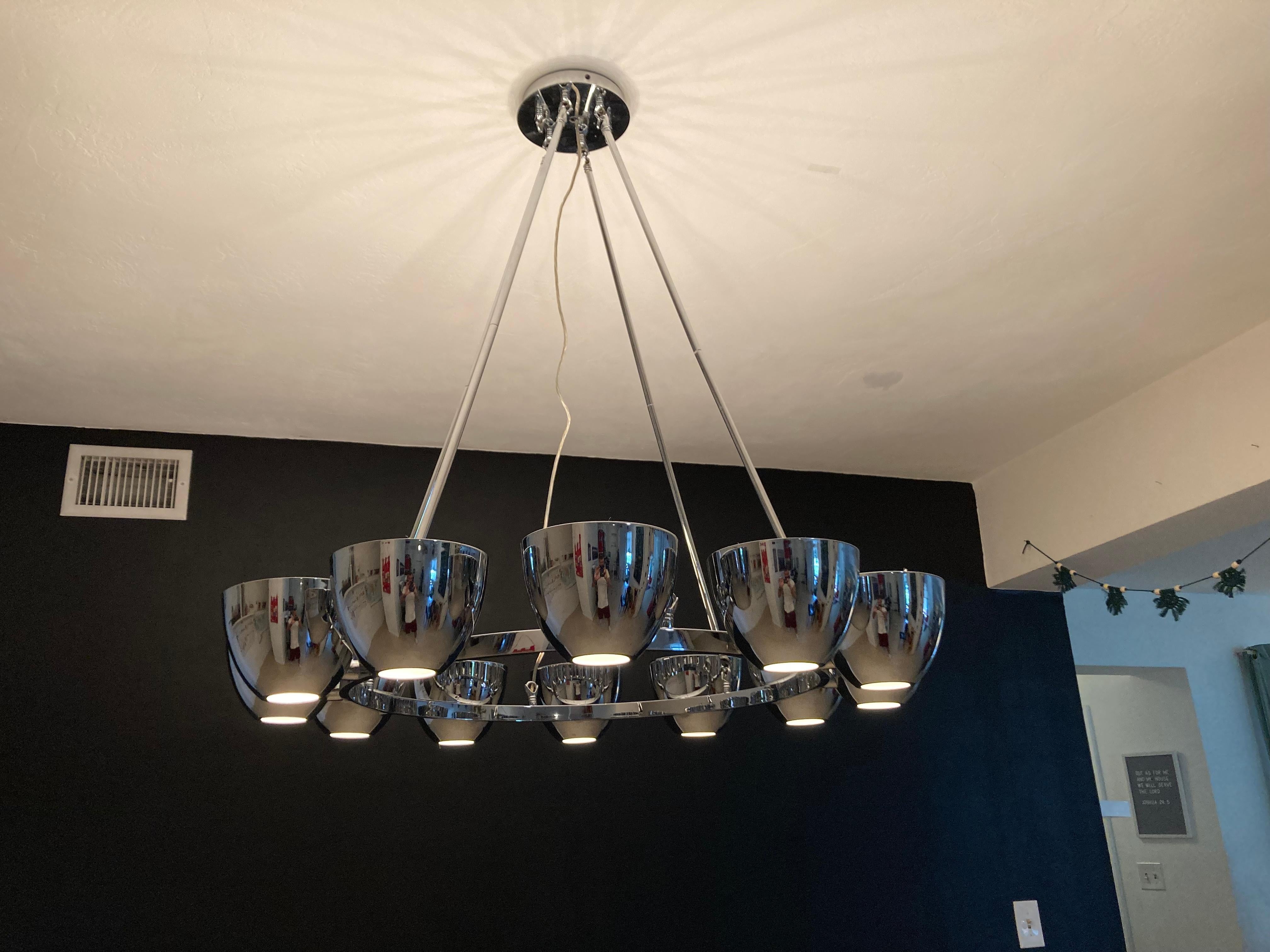 Large Chrome Chandelier in the Style of Gino Sarfatti In Good Condition For Sale In Miami, FL