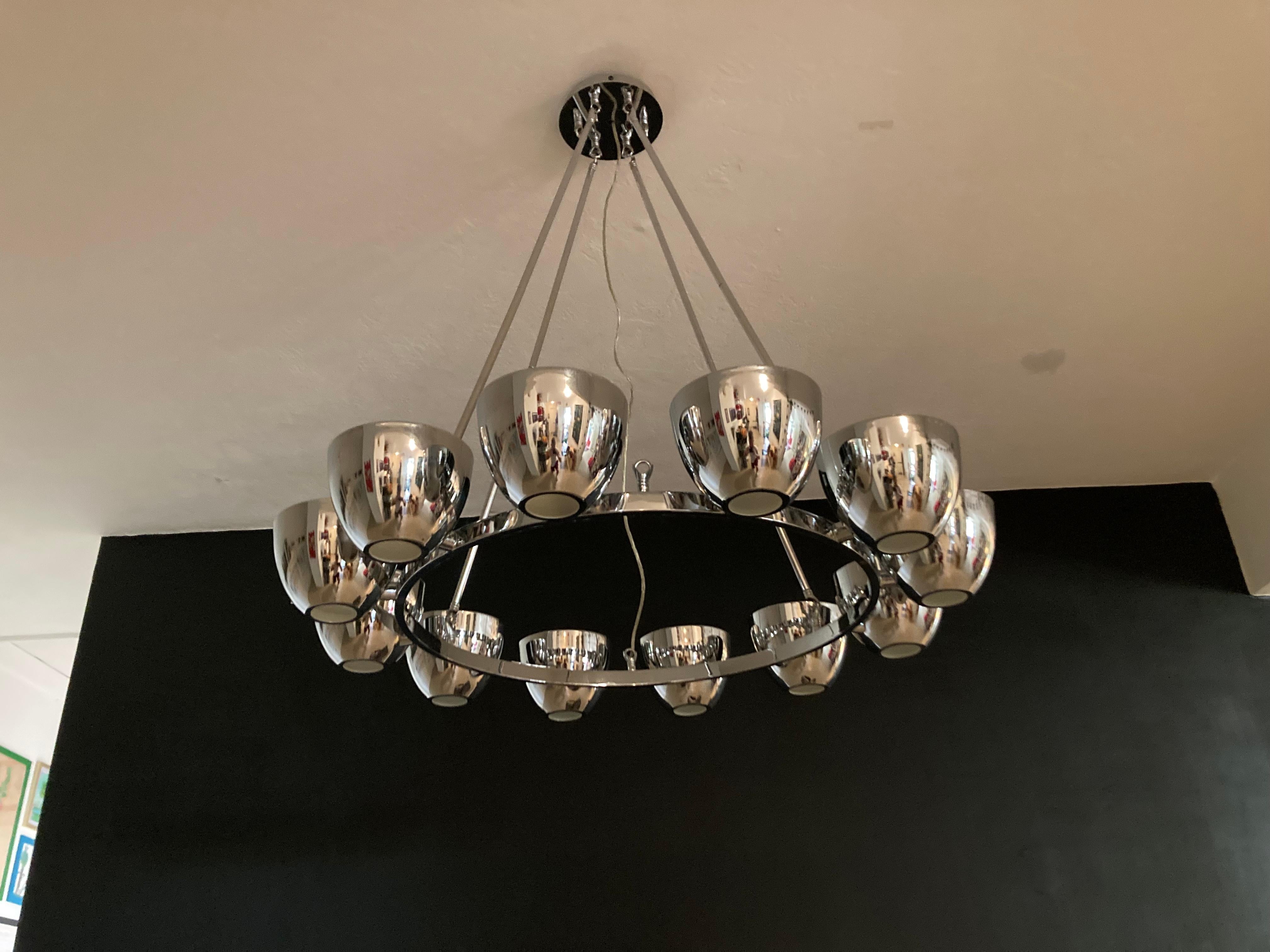 Late 20th Century Large Chrome Chandelier in the Style of Gino Sarfatti For Sale