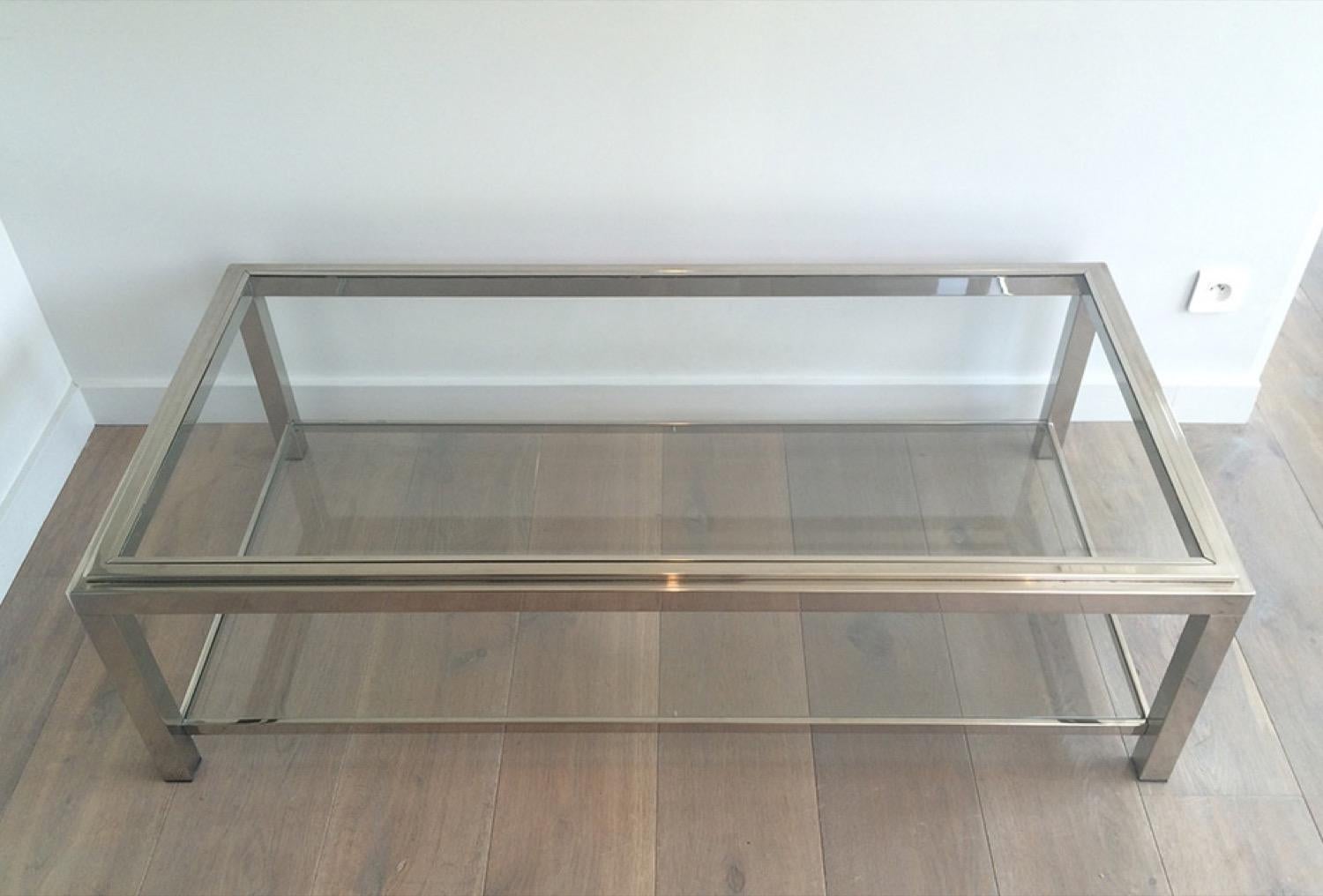 French Large Chrome Coffee Table, circa 1970