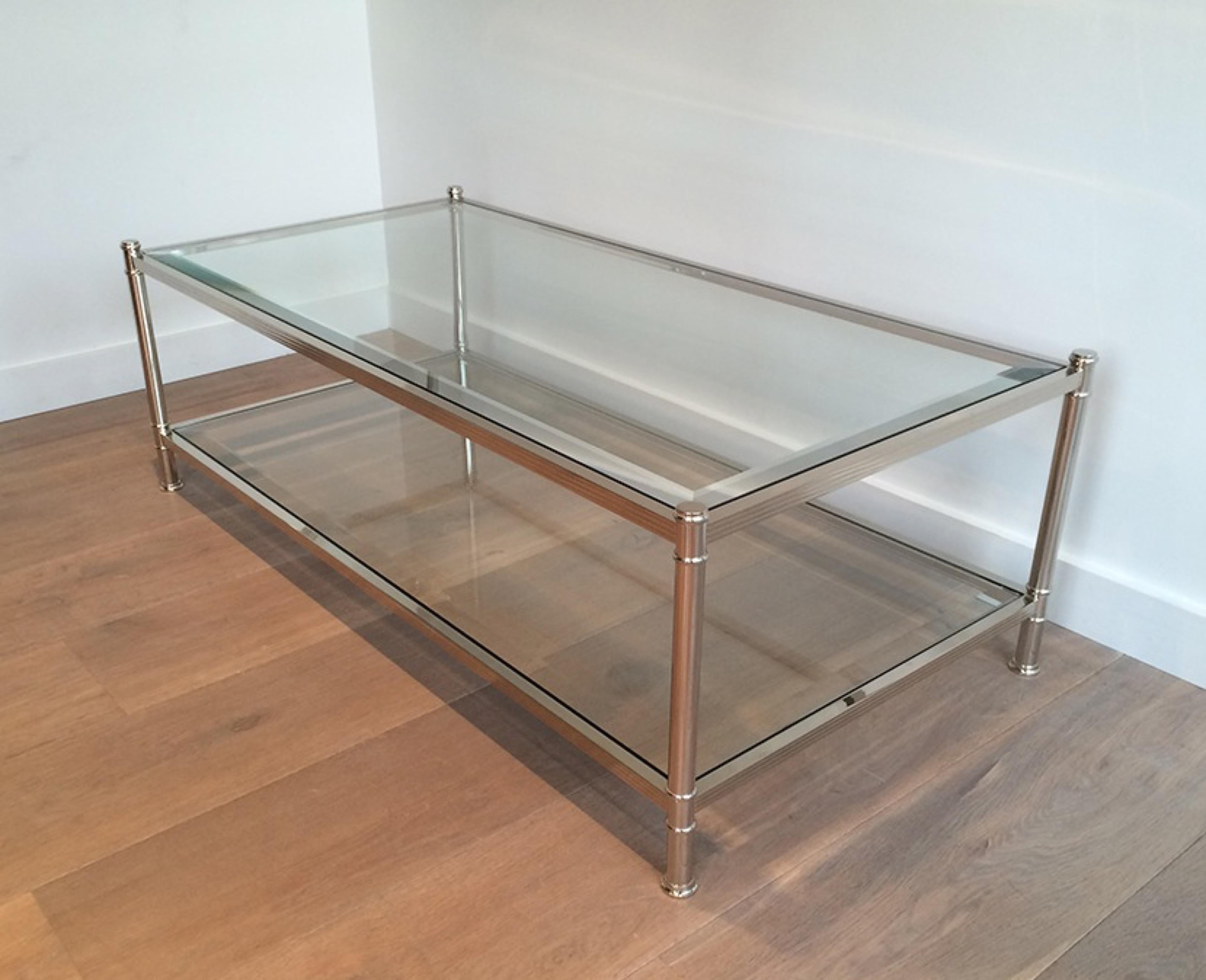 French Large Chrome Coffee Table, circa 1970 For Sale