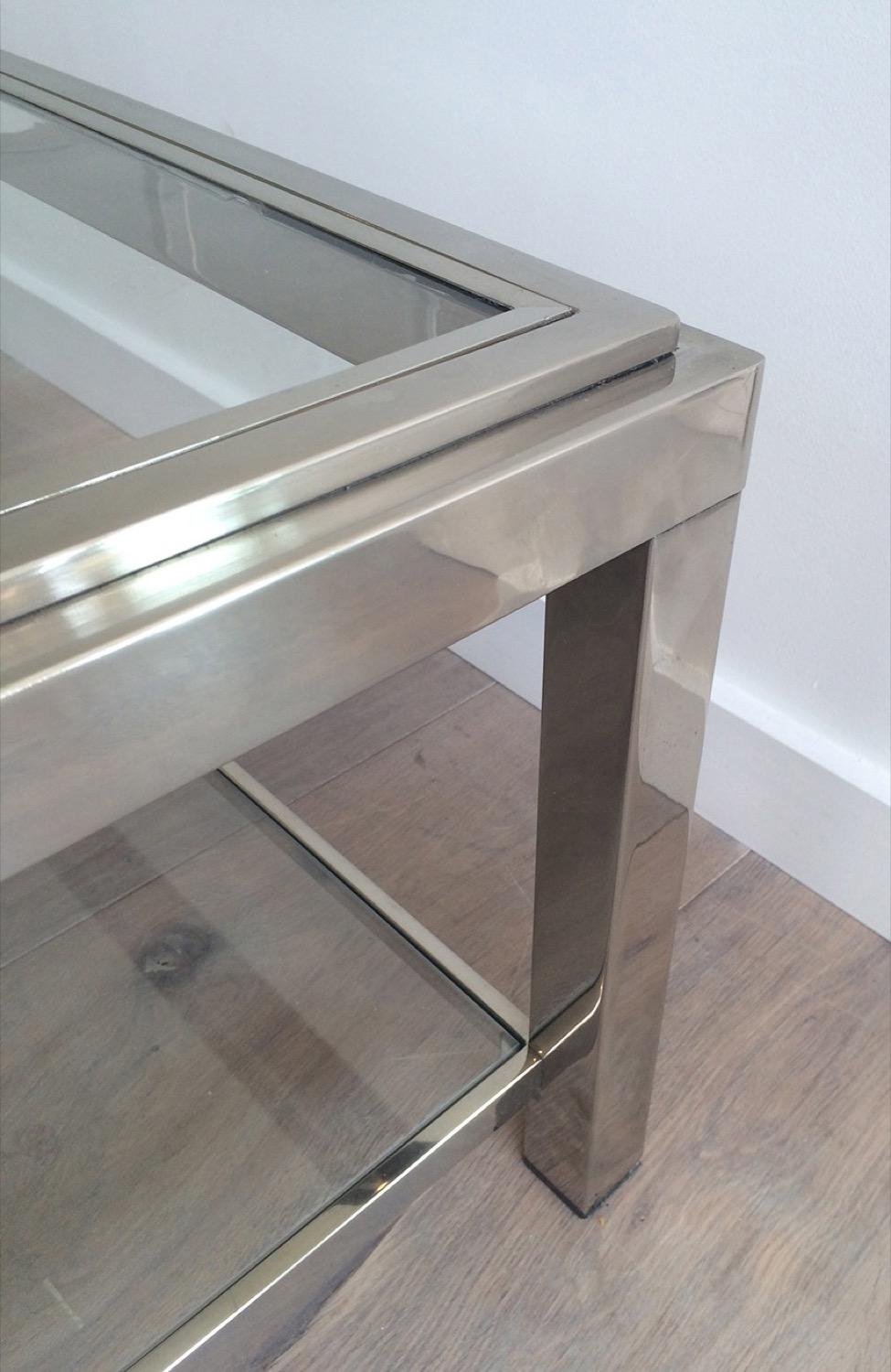Verre Grande table basse en chrome, circa 1970 en vente