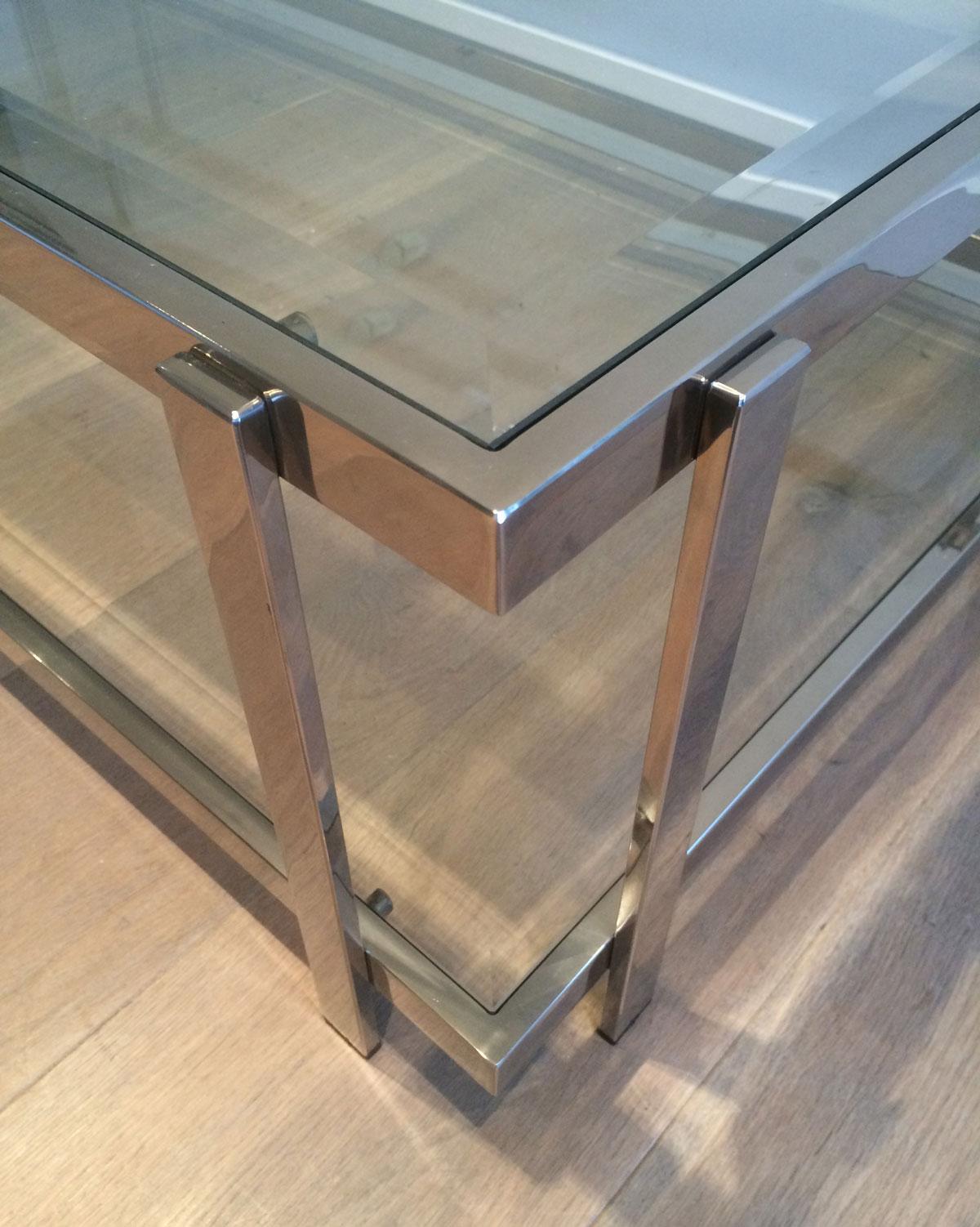 Large Chrome Coffee Table In Good Condition For Sale In Marcq-en-Barœul, Hauts-de-France