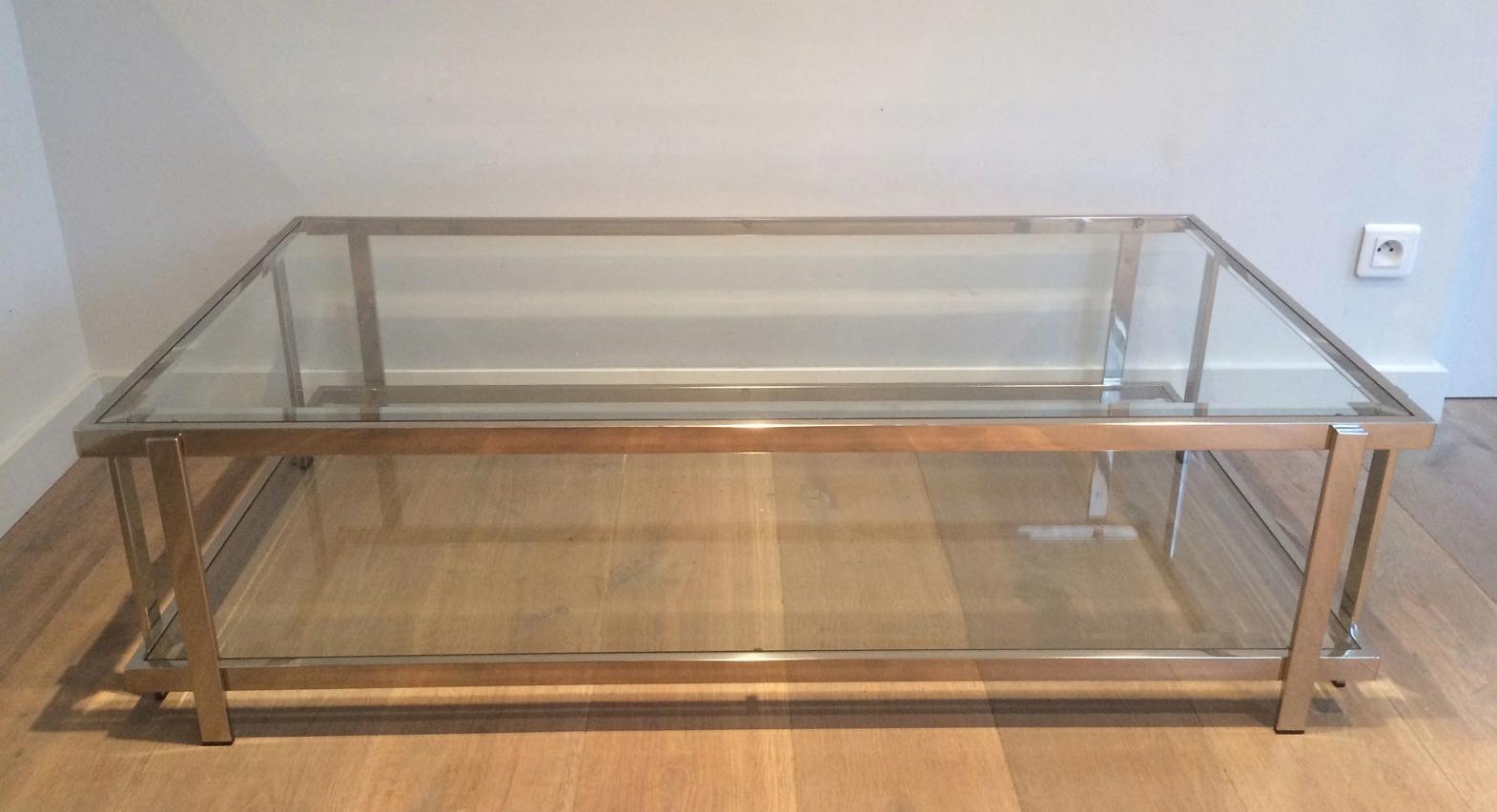 Glass Large Chrome Coffee Table For Sale