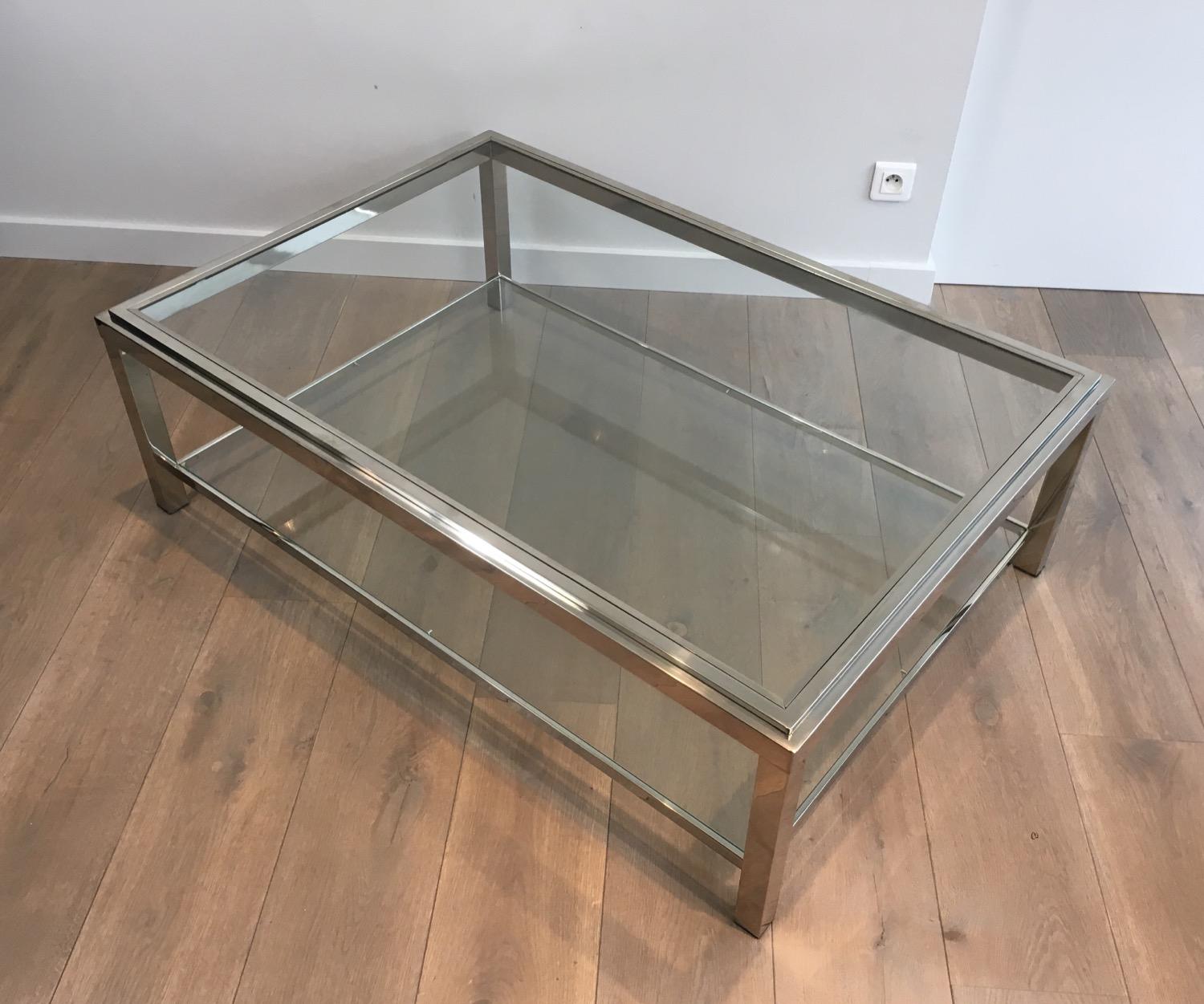 Mid-Century Modern Large Chrome Coffee Table, French, circa 1970