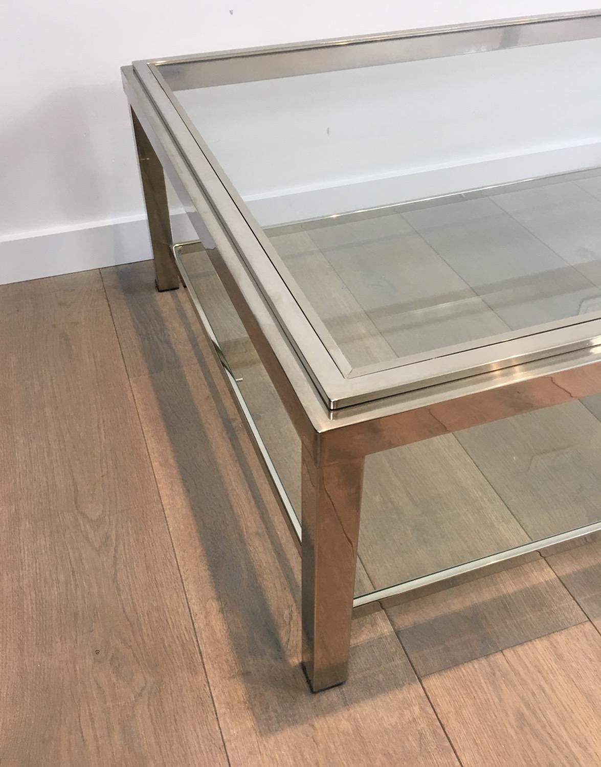 Large Chrome Coffee Table, French, circa 1970 In Good Condition In Marcq-en-Barœul, Hauts-de-France