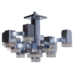 Grand lustre Sciolari cubique chromé 17 Lights, 1960s, Italie