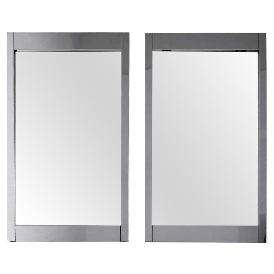 Large Mid Century Modern Chrome Frame Mirrors, a Pair