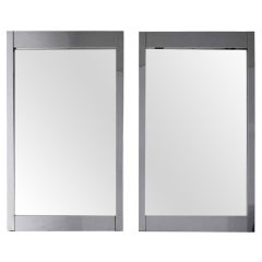 Large Mid Century Modern Chrome Frame Mirrors, a Pair