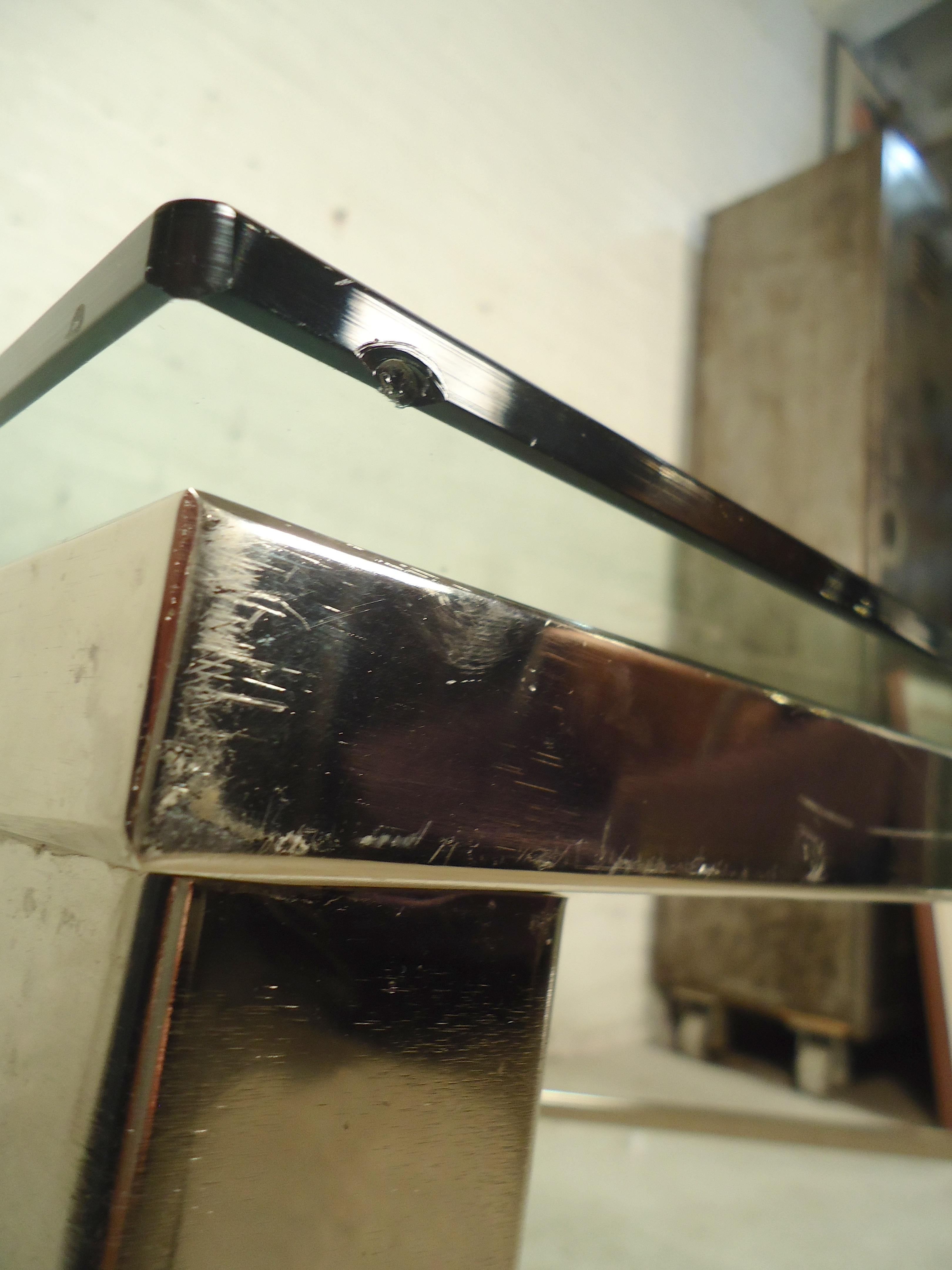Late 20th Century Large Chrome Glass Coffee Table For Sale