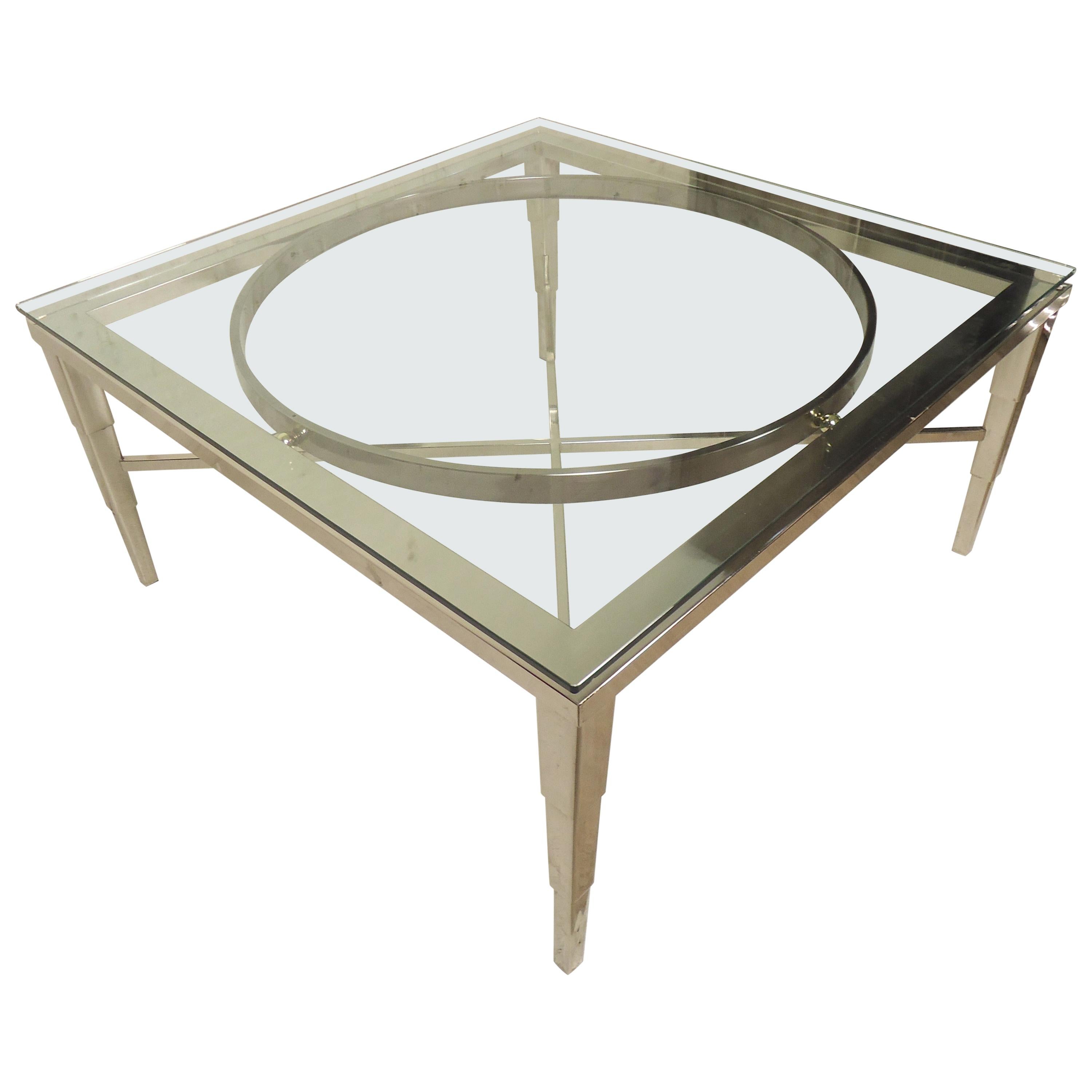 Large Chrome Glass Coffee Table