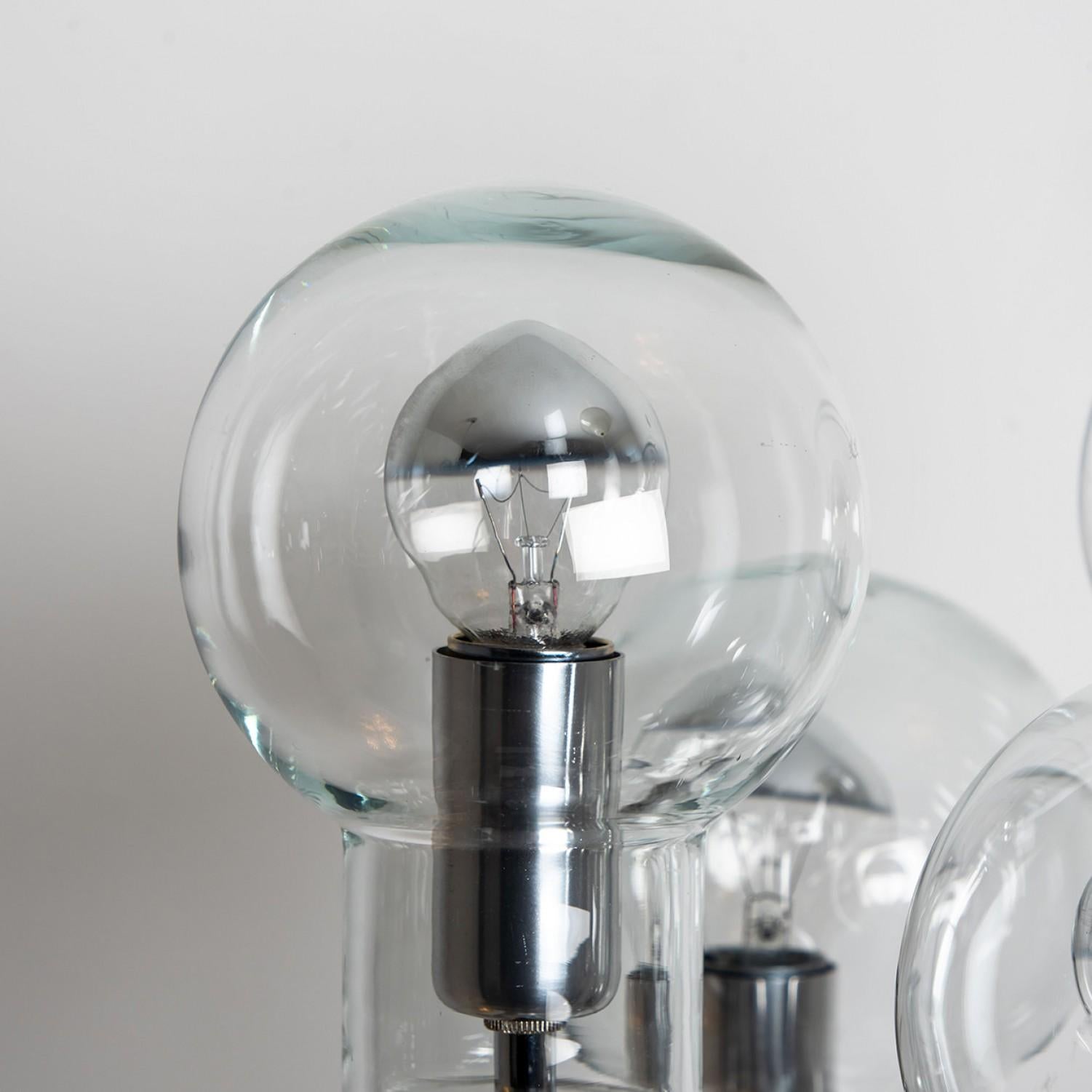 Grande lampe de bureau Doria en verre bullé soufflé à la main en chrome, 1970 en vente 2