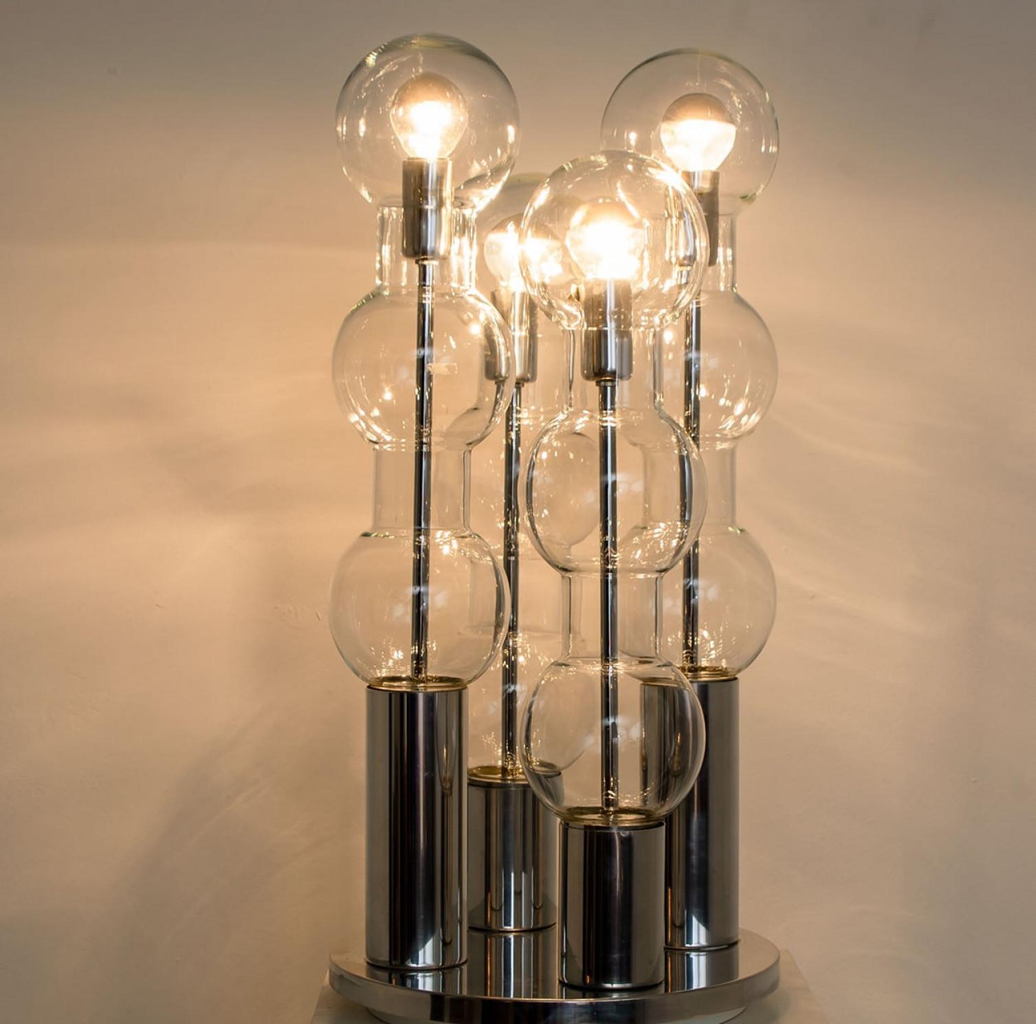 Large Chrome Hand Blown Bubble Glass Doria Table Lamp, 1970 en vente 3